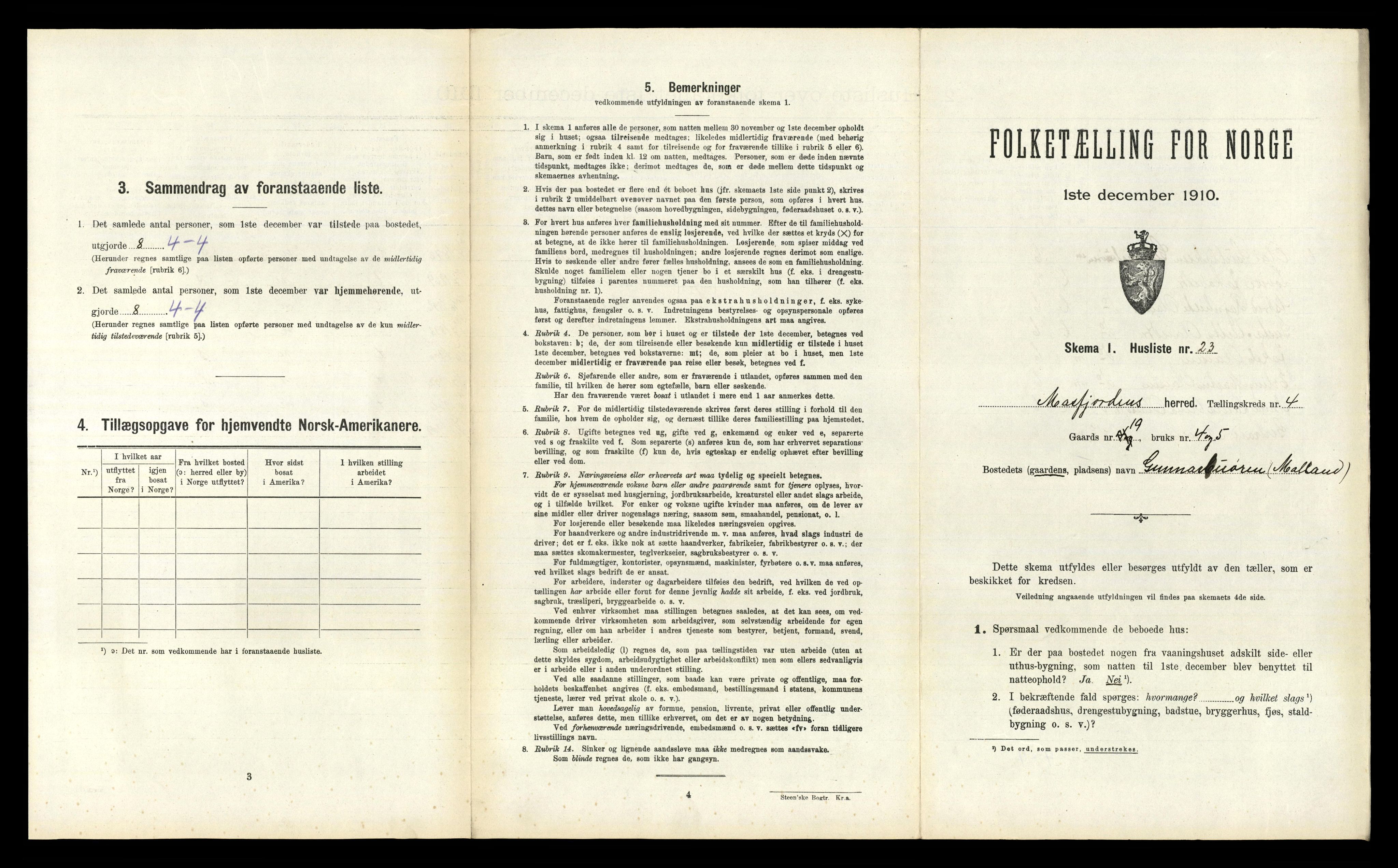 RA, 1910 census for Masfjorden, 1910, p. 294