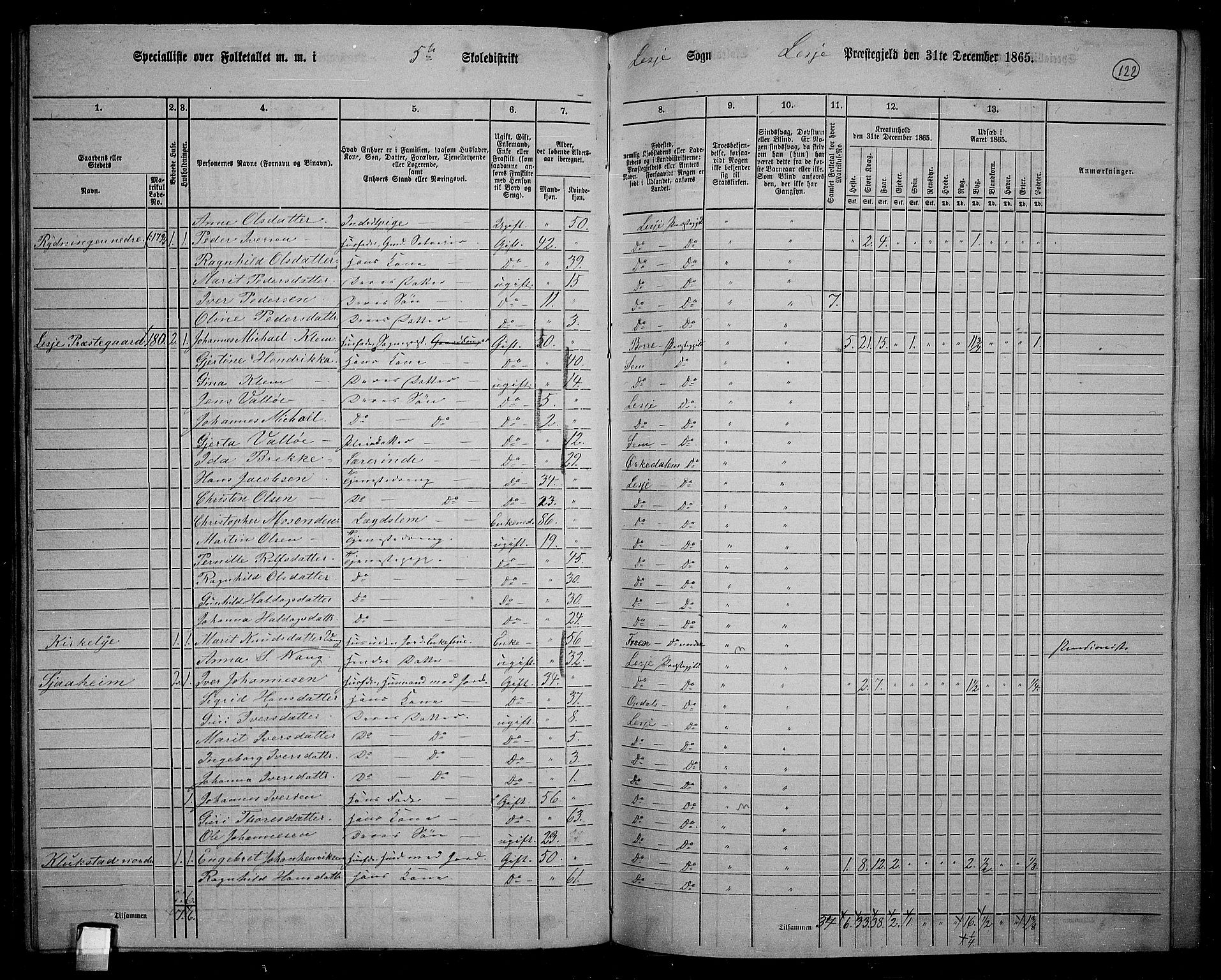 RA, 1865 census for Lesja, 1865, p. 109