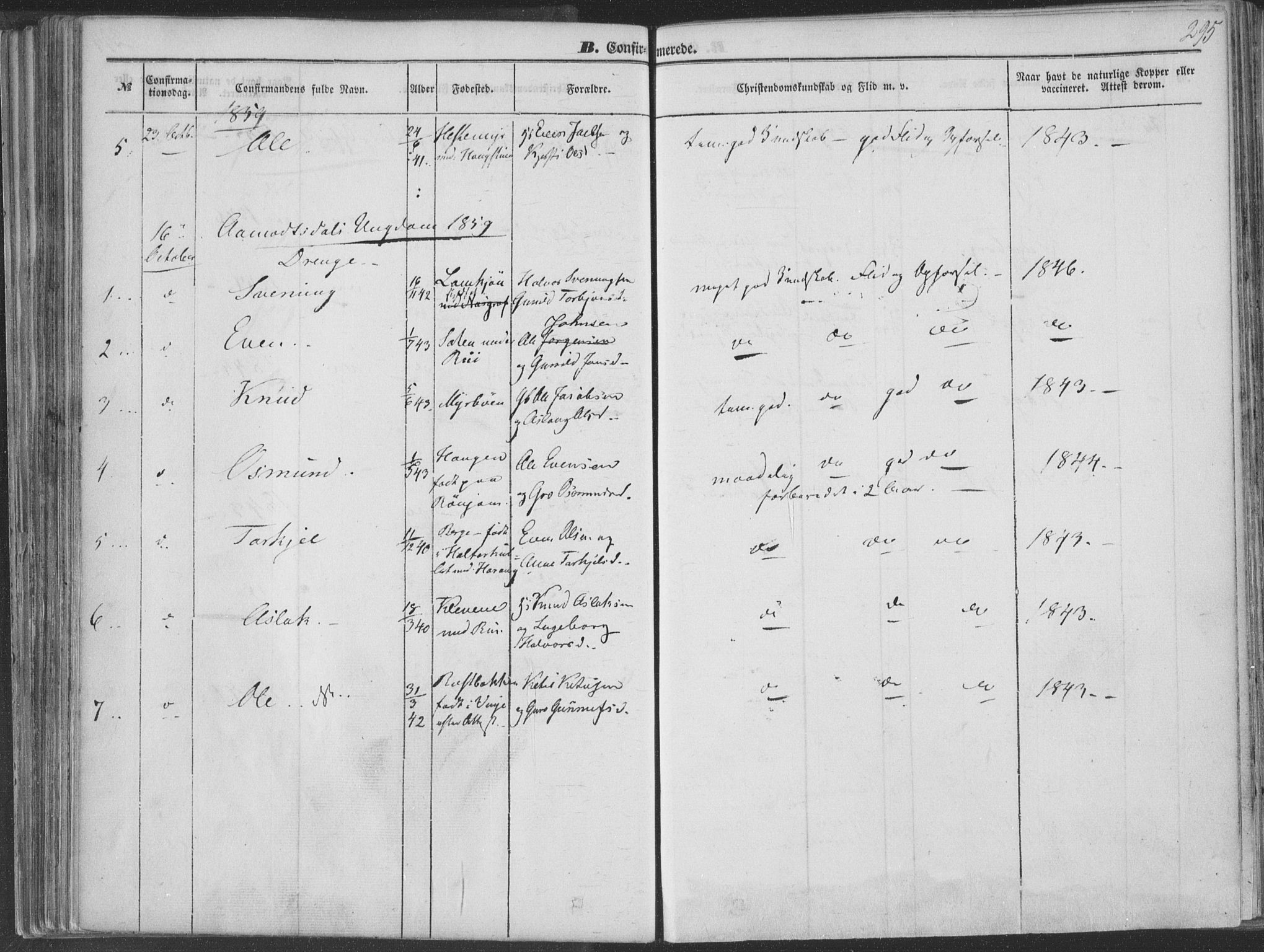 Seljord kirkebøker, SAKO/A-20/F/Fa/L012b: Parish register (official) no. I 12B, 1850-1865, p. 295