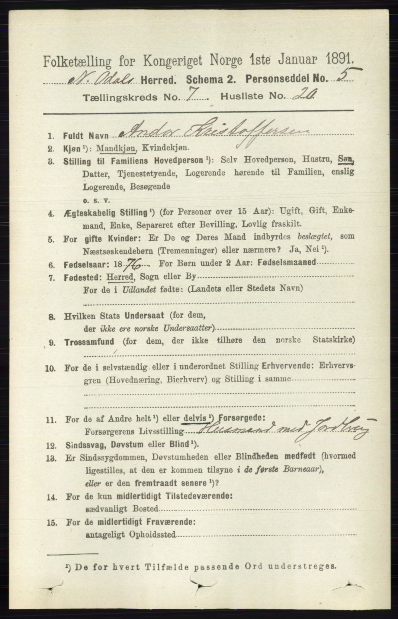 RA, 1891 census for 0418 Nord-Odal, 1891, p. 2934