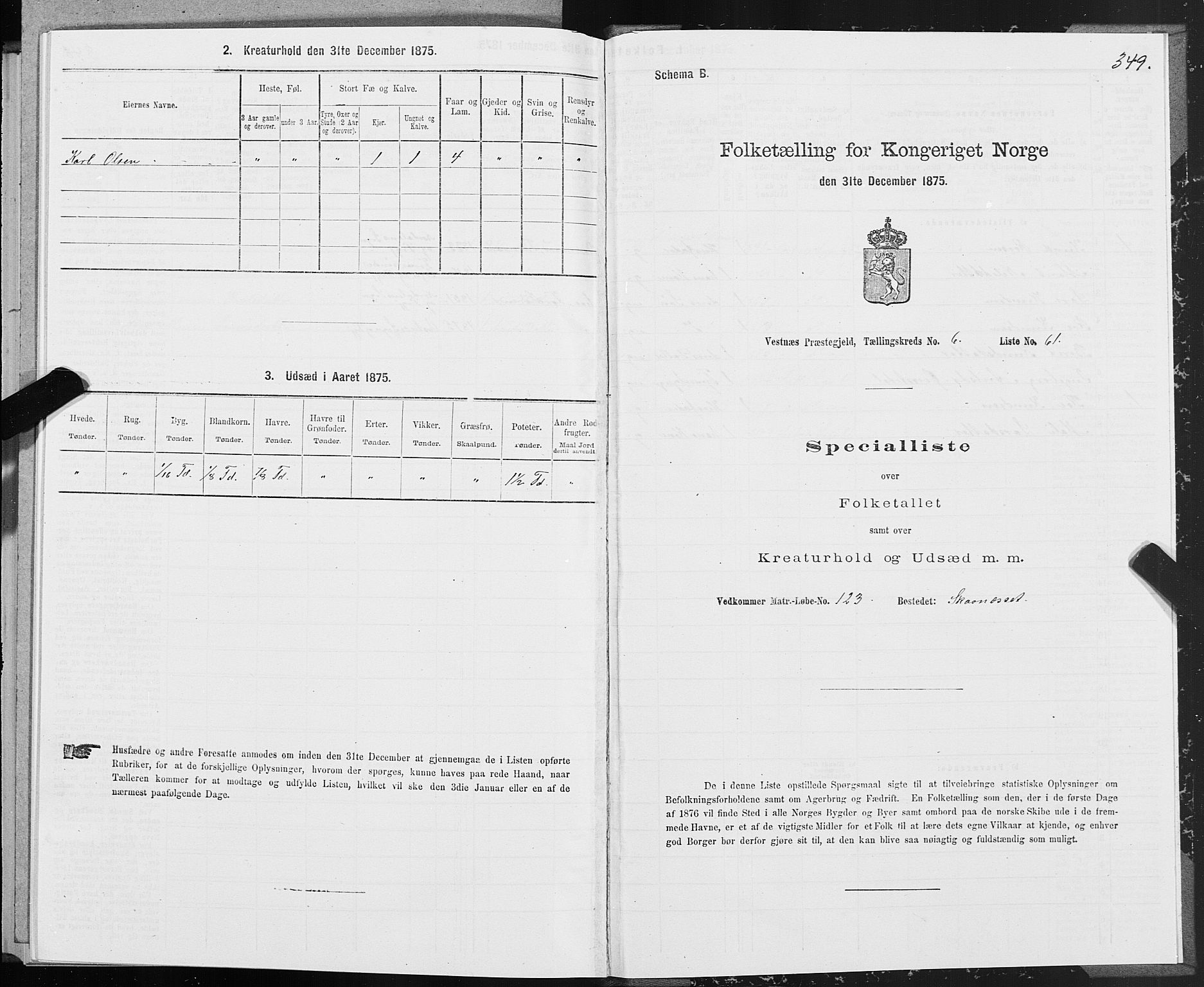 SAT, 1875 census for 1535P Vestnes, 1875, p. 2349