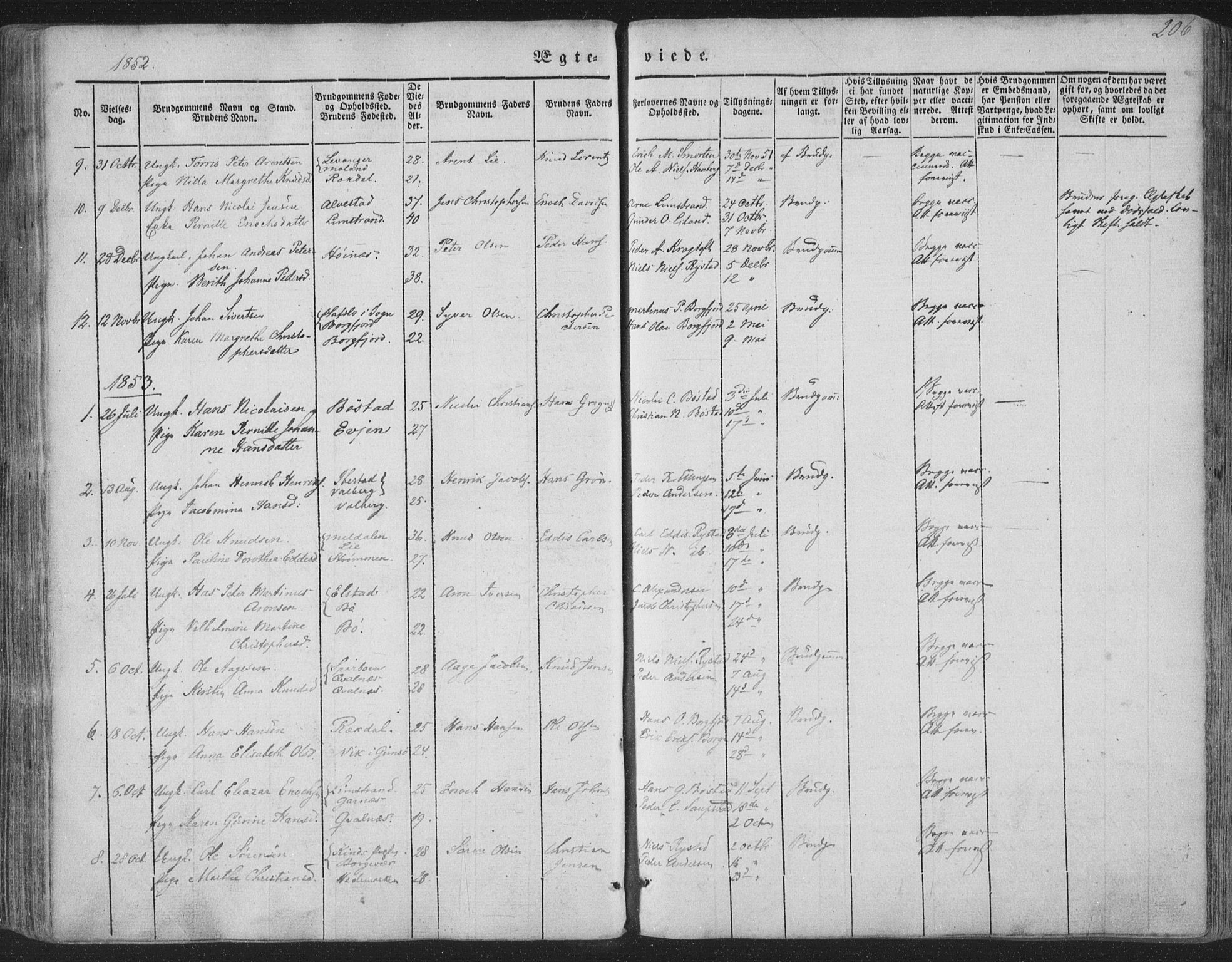 Ministerialprotokoller, klokkerbøker og fødselsregistre - Nordland, AV/SAT-A-1459/880/L1131: Parish register (official) no. 880A05, 1844-1868, p. 206