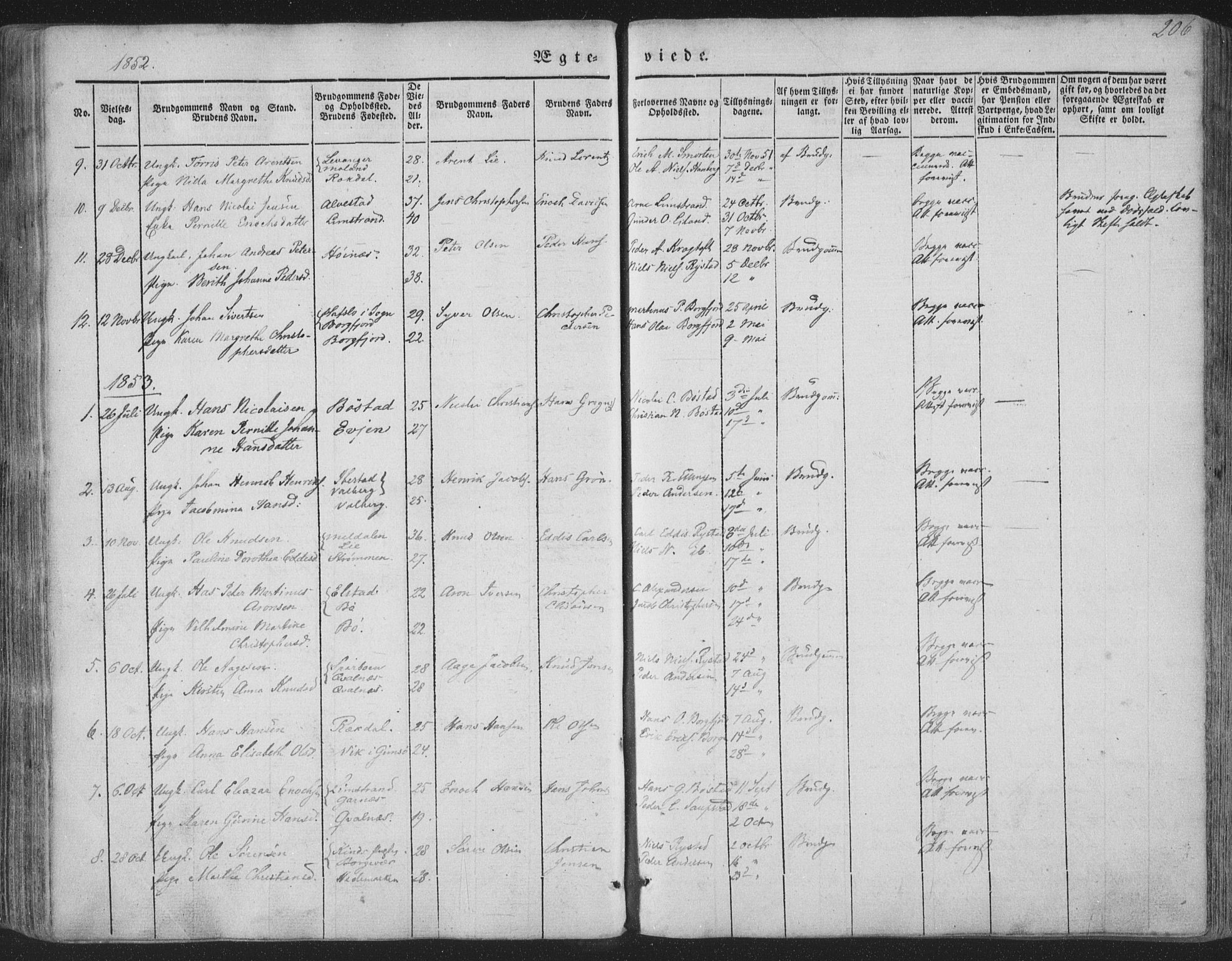 Ministerialprotokoller, klokkerbøker og fødselsregistre - Nordland, AV/SAT-A-1459/880/L1131: Parish register (official) no. 880A05, 1844-1868, p. 206