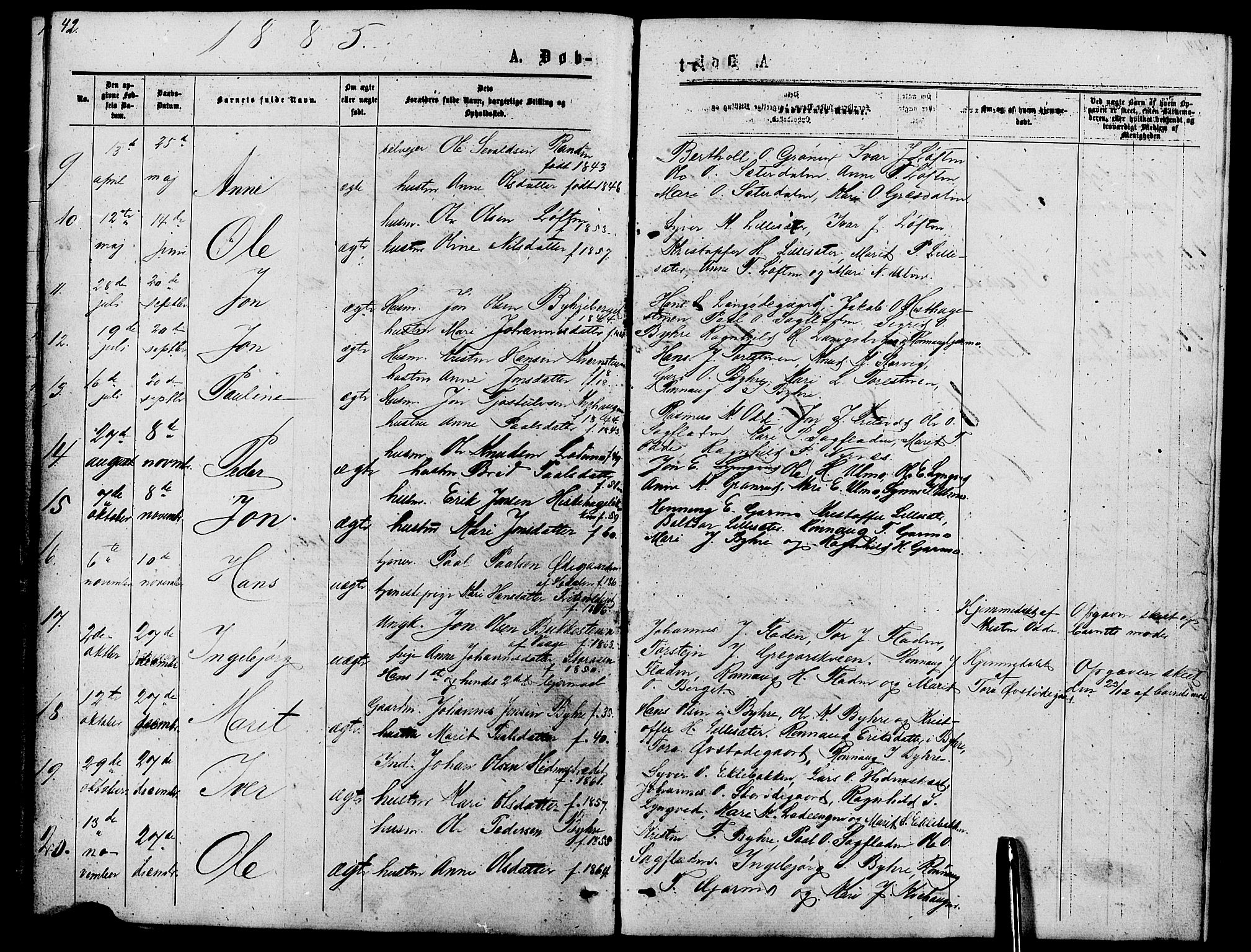 Lom prestekontor, SAH/PREST-070/L/L0005: Parish register (copy) no. 5, 1876-1901, p. 42-43