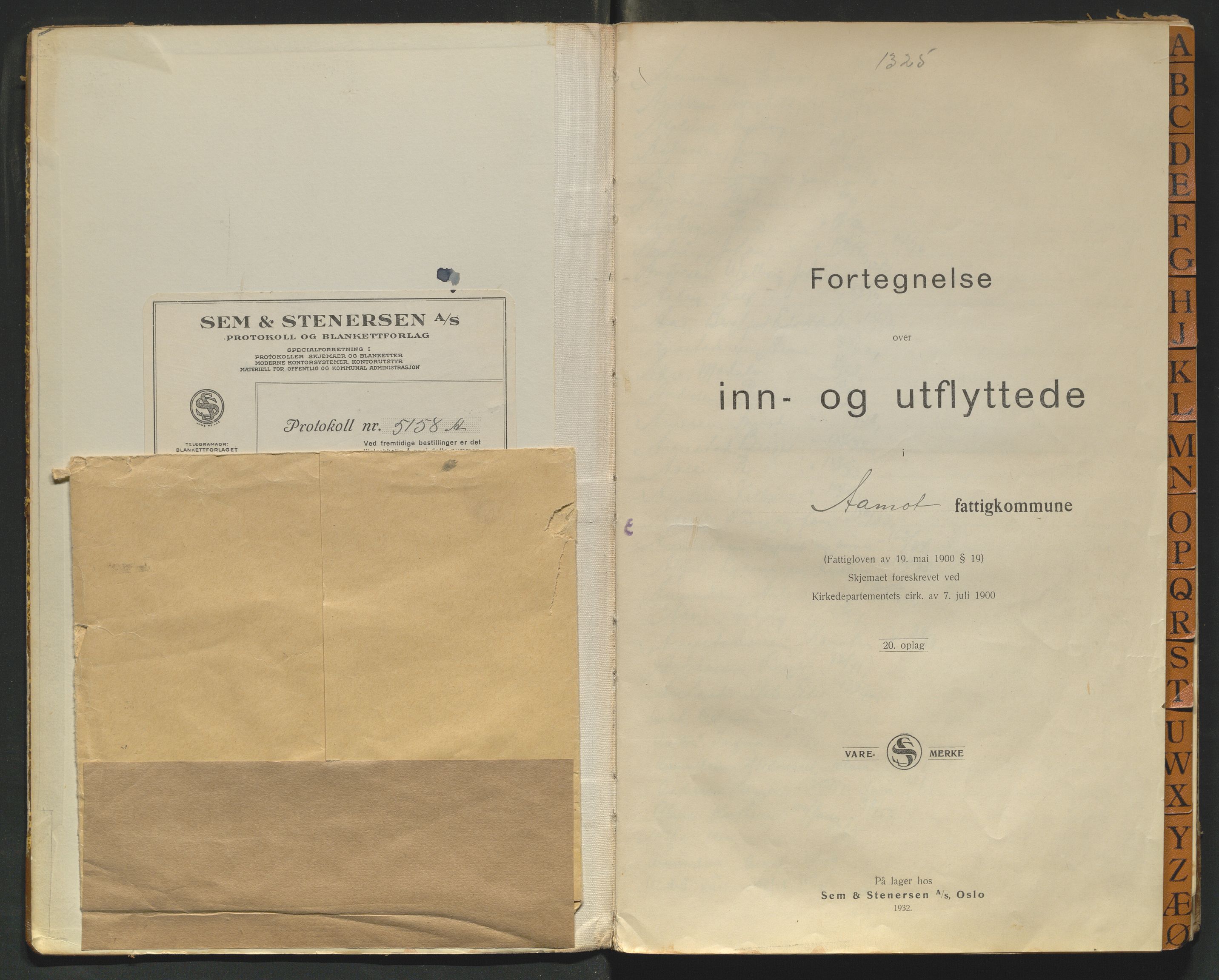 Åmot lensmannskontor, SAH/LHÅ-028/L/La/L0001/0004: Protokoller over inn- og utflyttede / Protokoll over inn- og utflyttede, 1938-1943