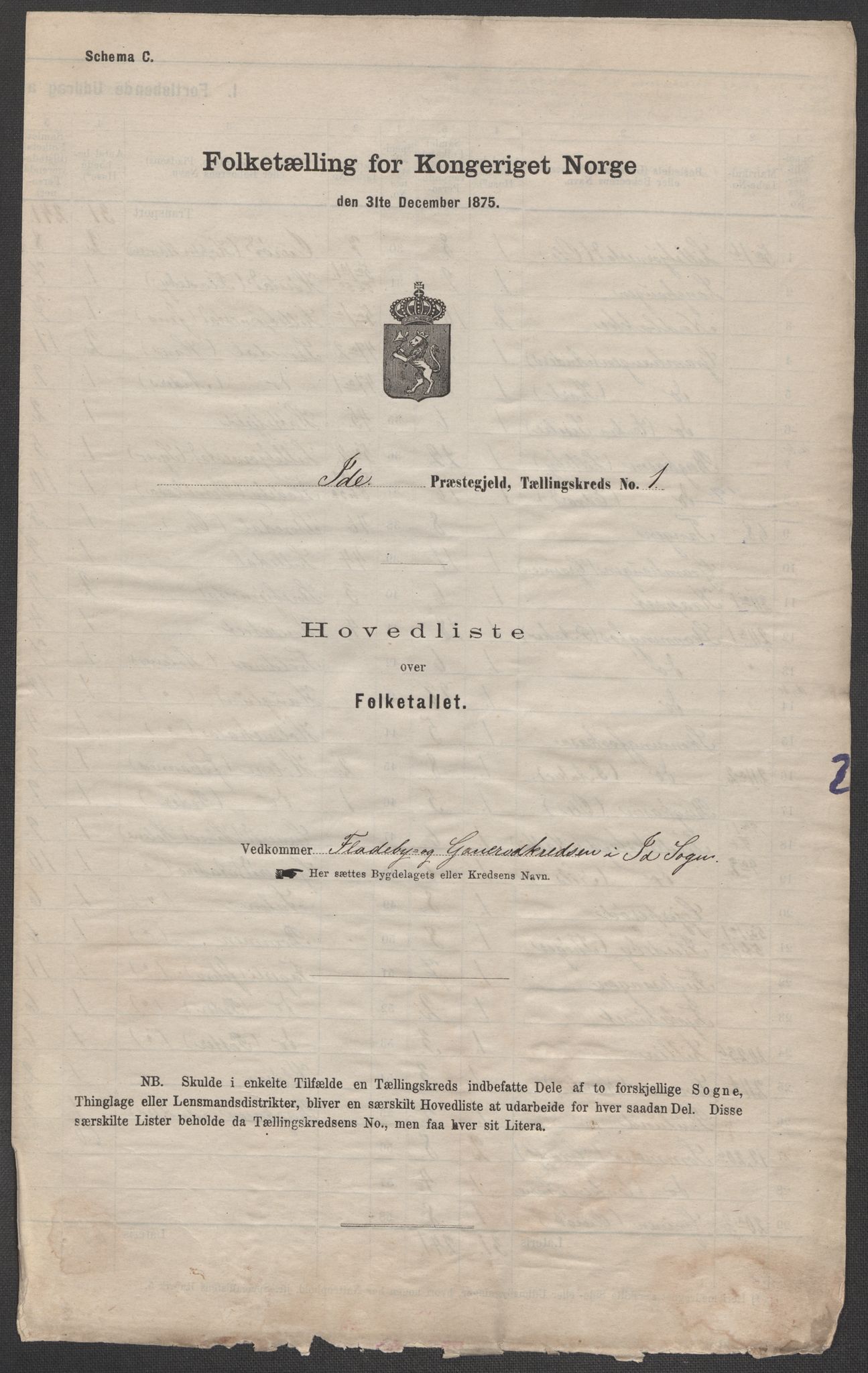 RA, 1875 census for 0117P Idd, 1875, p. 1