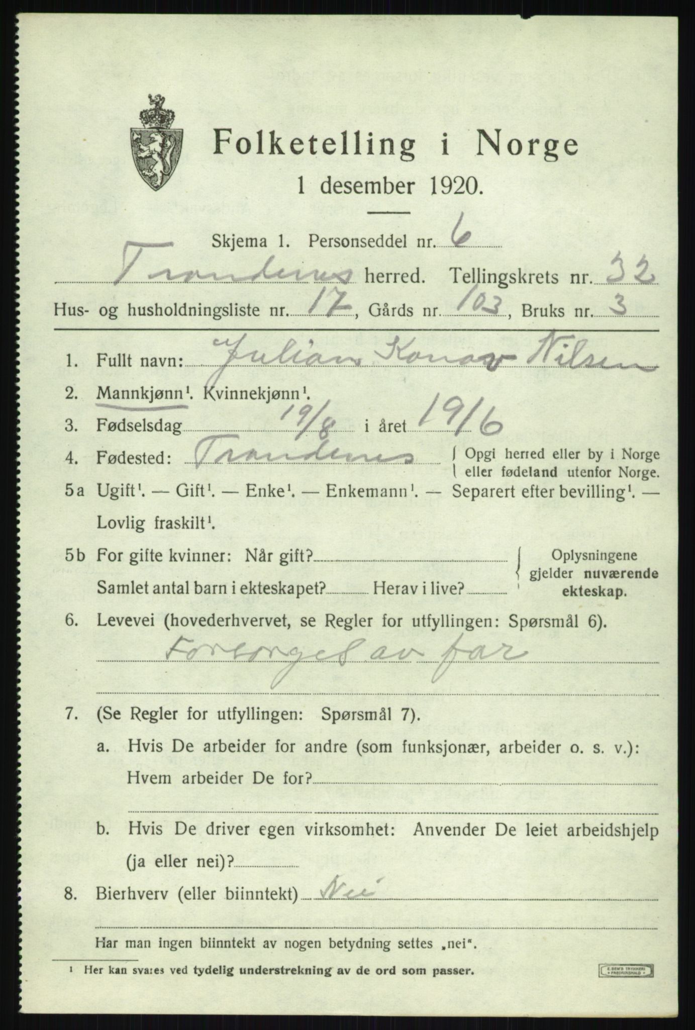 SATØ, 1920 census for Trondenes, 1920, p. 22369