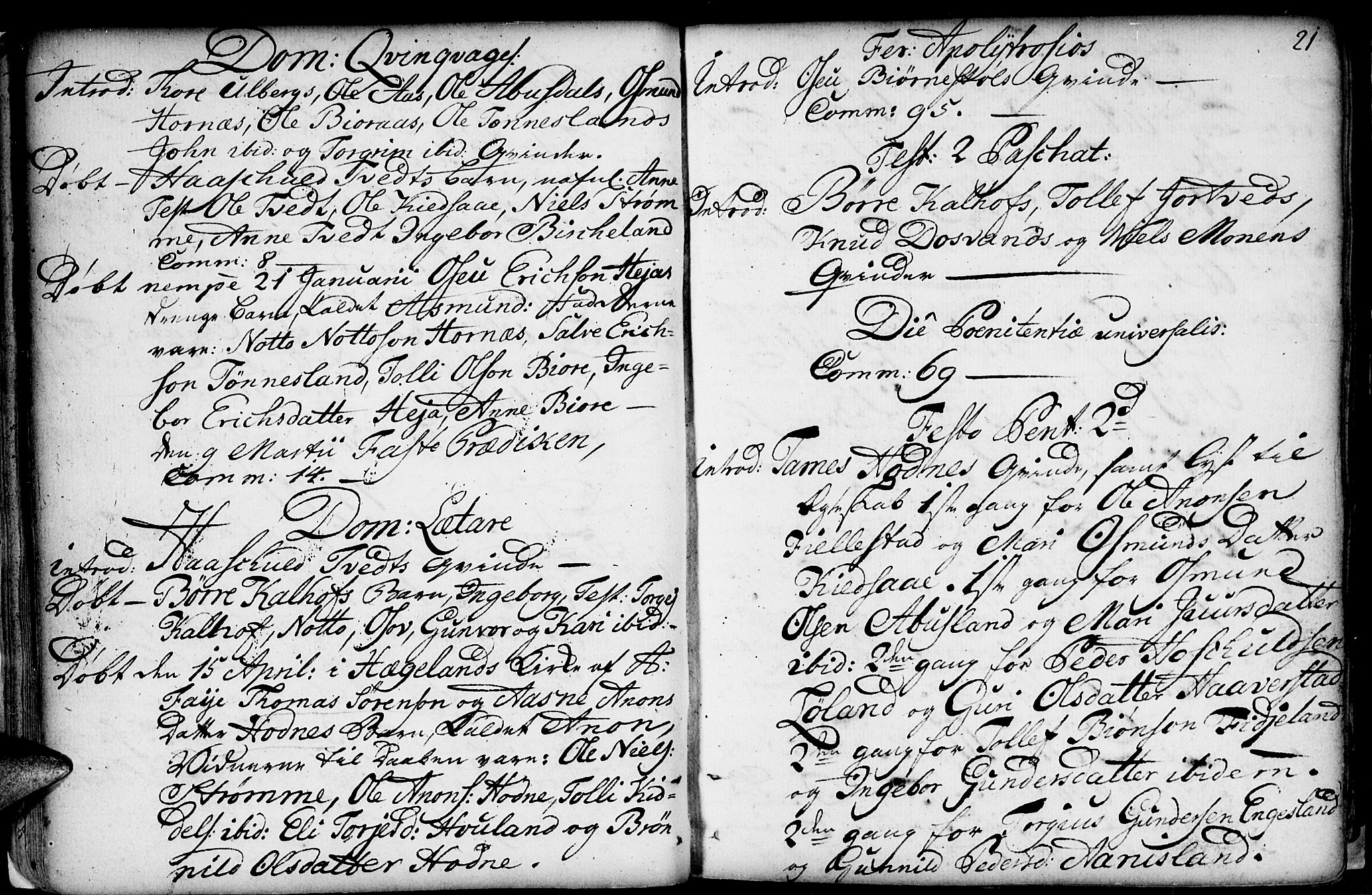 Evje sokneprestkontor, AV/SAK-1111-0008/F/Fa/Fab/L0002: Parish register (official) no. A 2, 1765-1816, p. 21