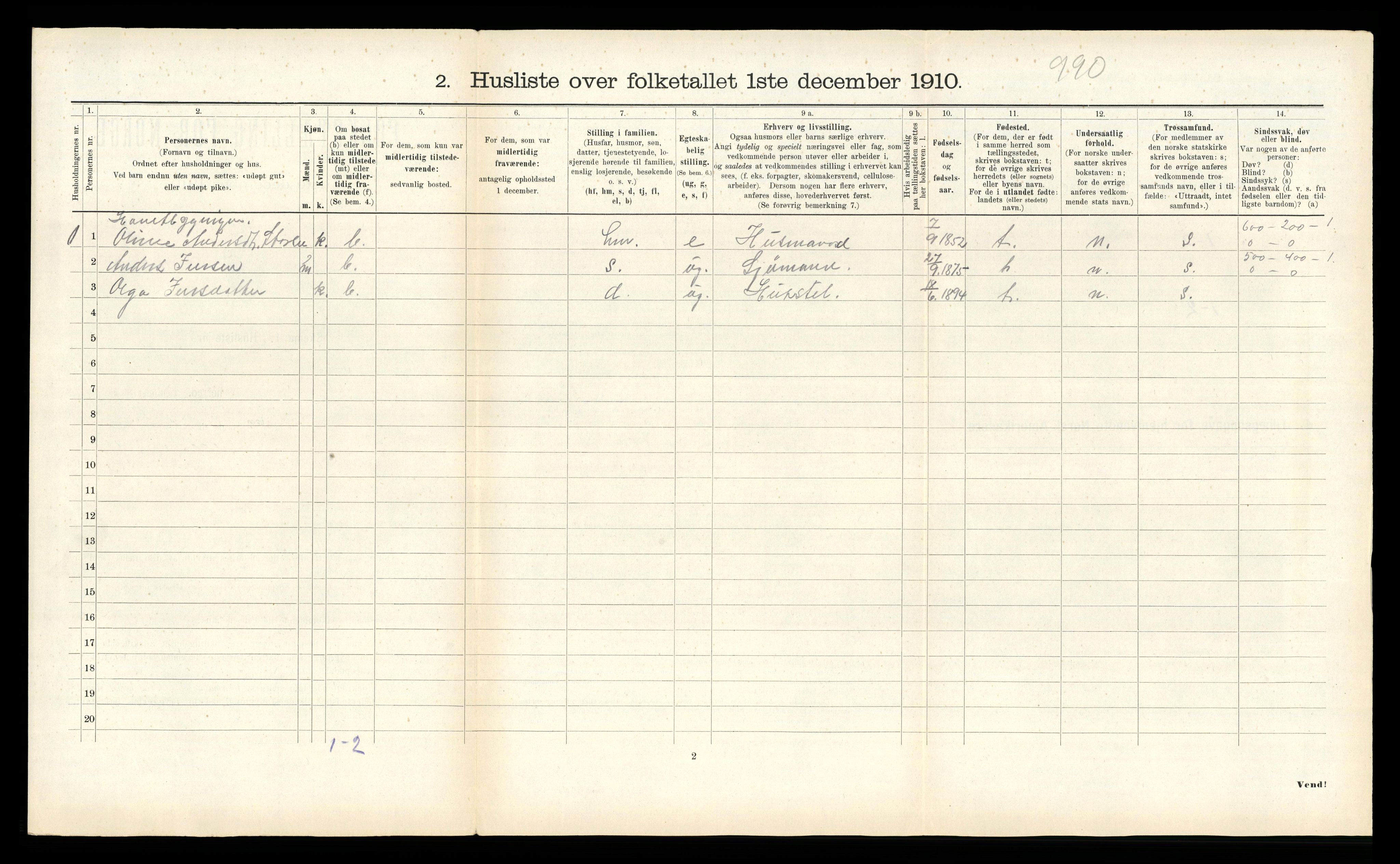 RA, 1910 census for Verran, 1910, p. 450