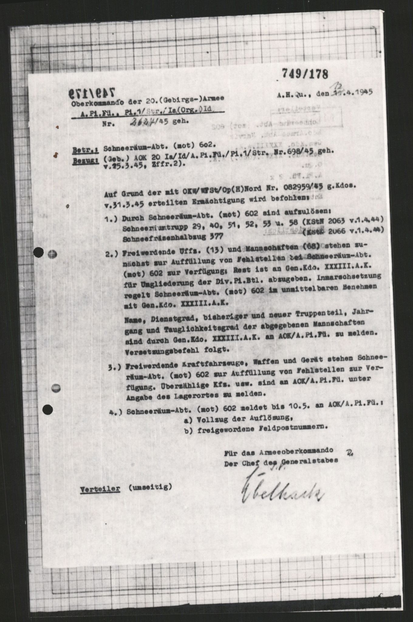 Forsvarets Overkommando. 2 kontor. Arkiv 11.4. Spredte tyske arkivsaker, AV/RA-RAFA-7031/D/Dar/Dara/L0009: Krigsdagbøker for 20. Gebirgs-Armee-Oberkommando (AOK 20), 1940-1945, p. 214