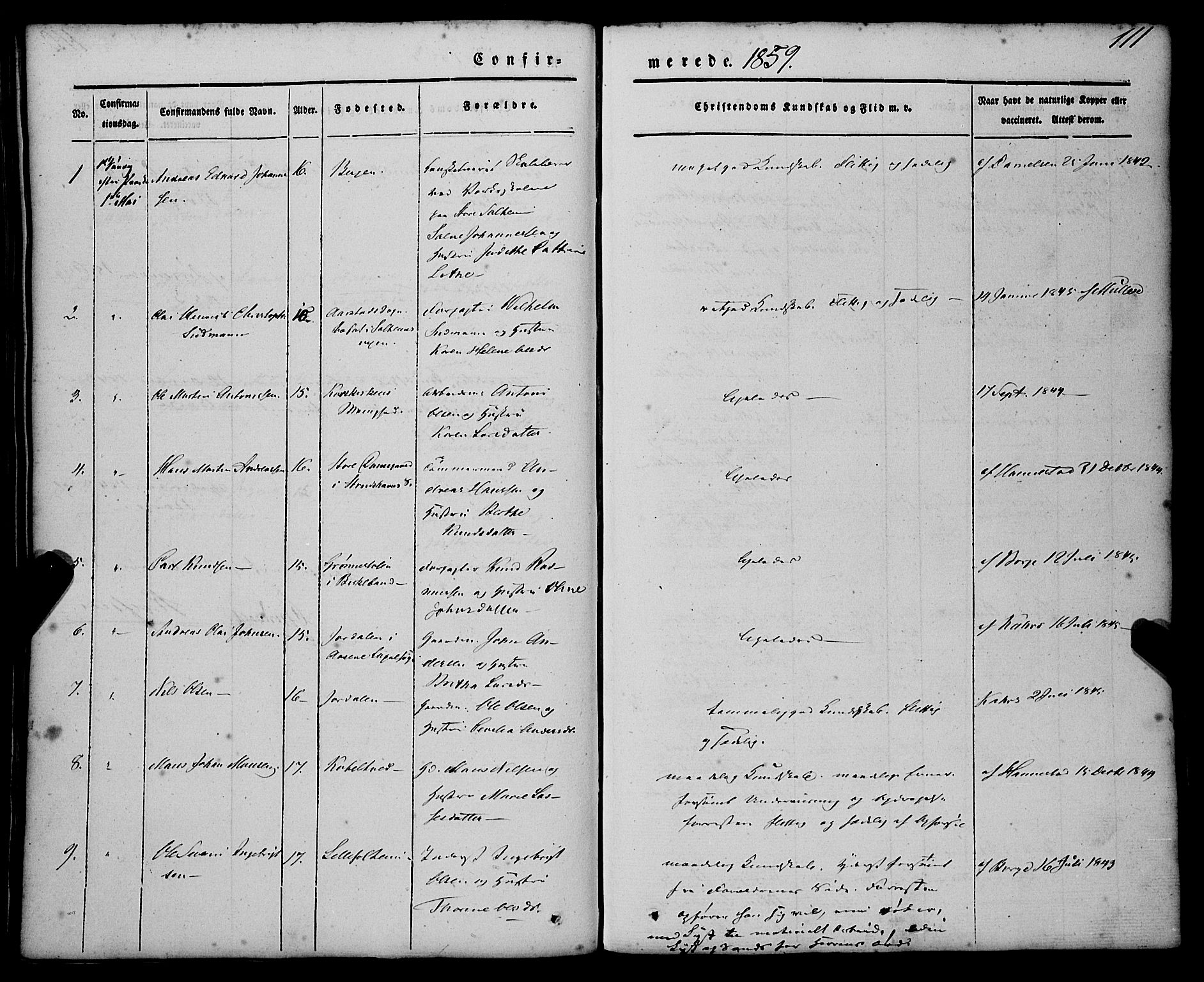 St. Jørgens hospital og Årstad sokneprestembete, SAB/A-99934: Parish register (official) no. A 4, 1844-1863, p. 111