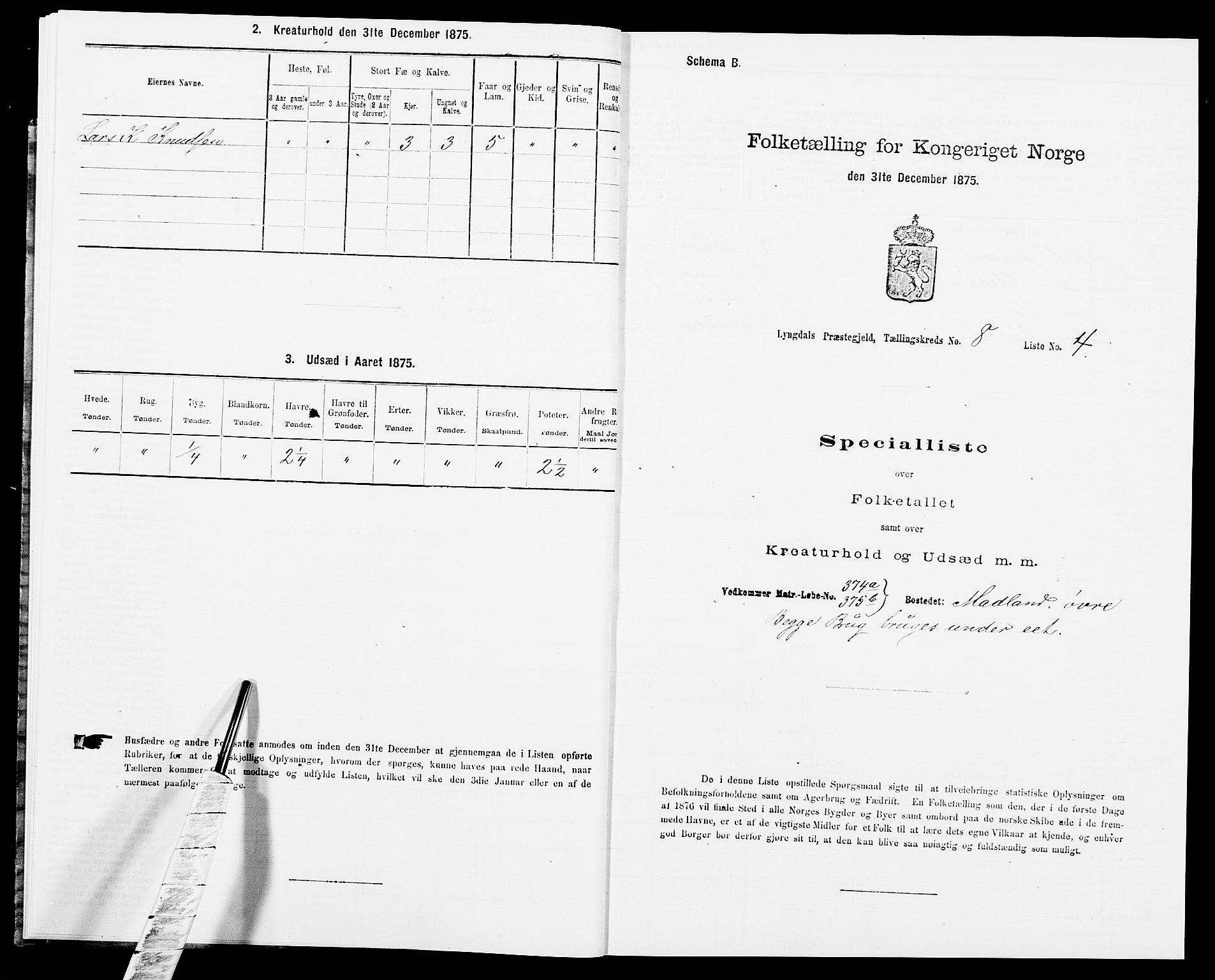 SAK, 1875 census for 1032P Lyngdal, 1875, p. 1236