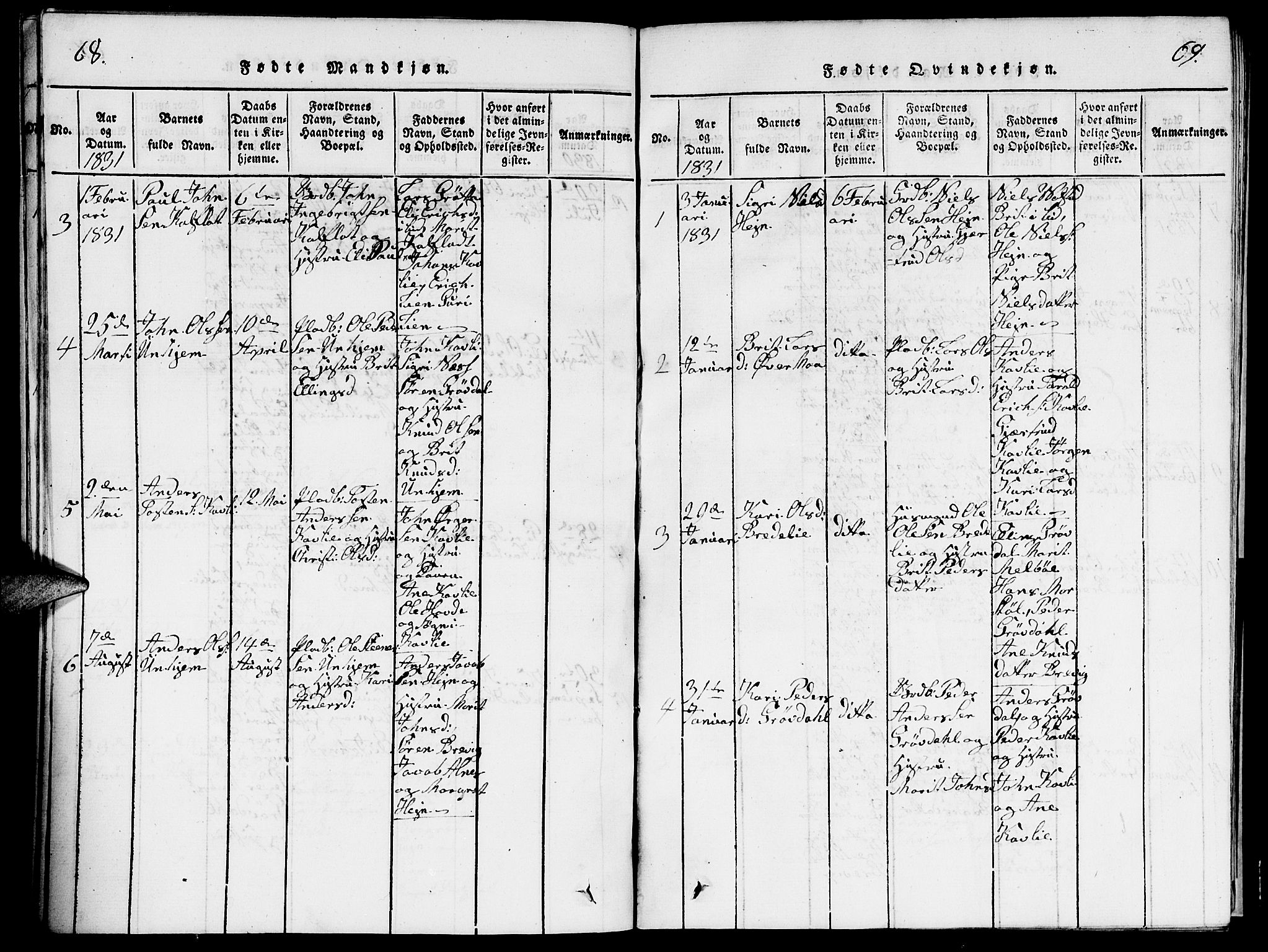 Ministerialprotokoller, klokkerbøker og fødselsregistre - Møre og Romsdal, AV/SAT-A-1454/545/L0587: Parish register (copy) no. 545C01, 1818-1836, p. 68-69