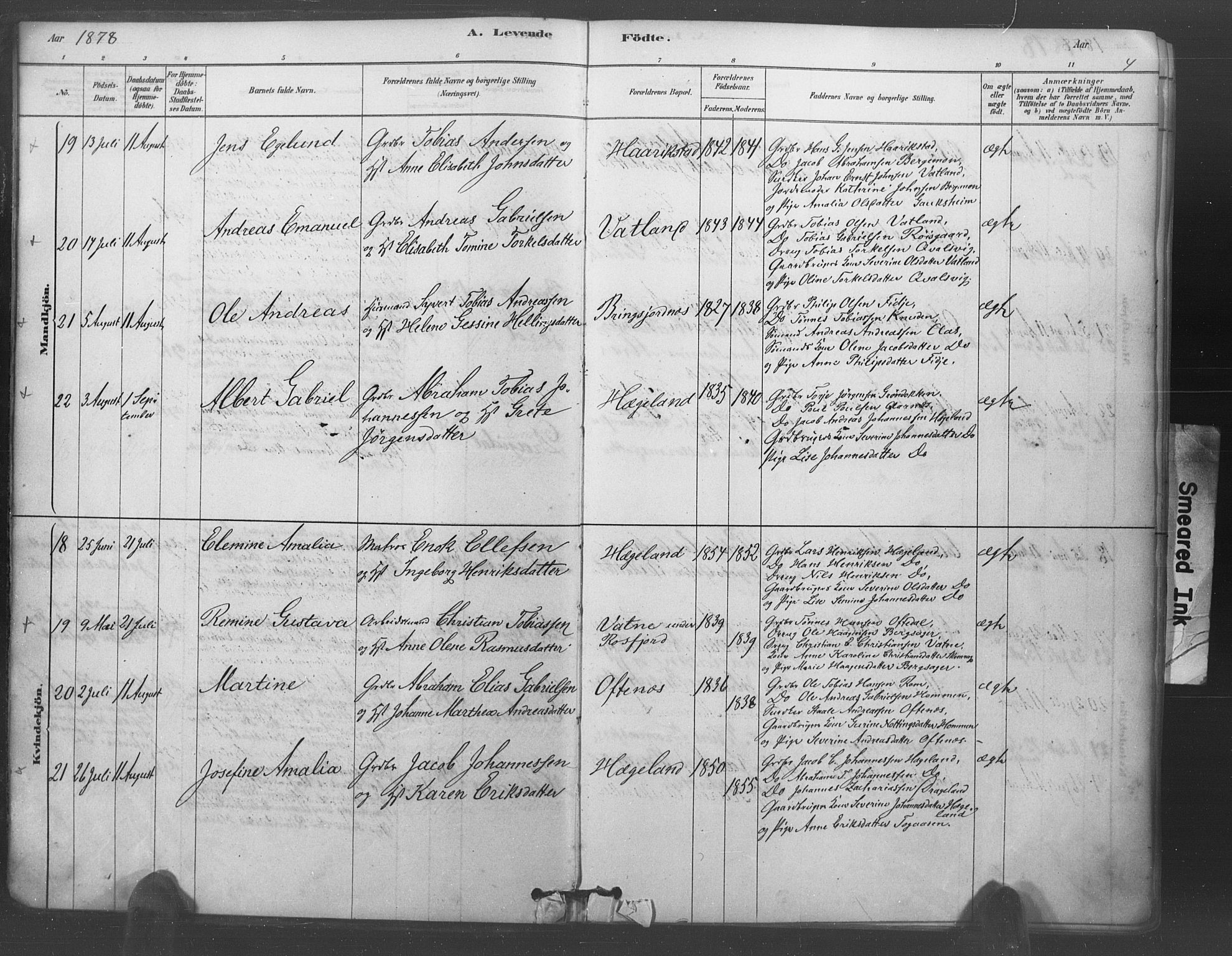 Lyngdal sokneprestkontor, SAK/1111-0029/F/Fa/Fac/L0011: Parish register (official) no. A 11, 1878-1893, p. 4