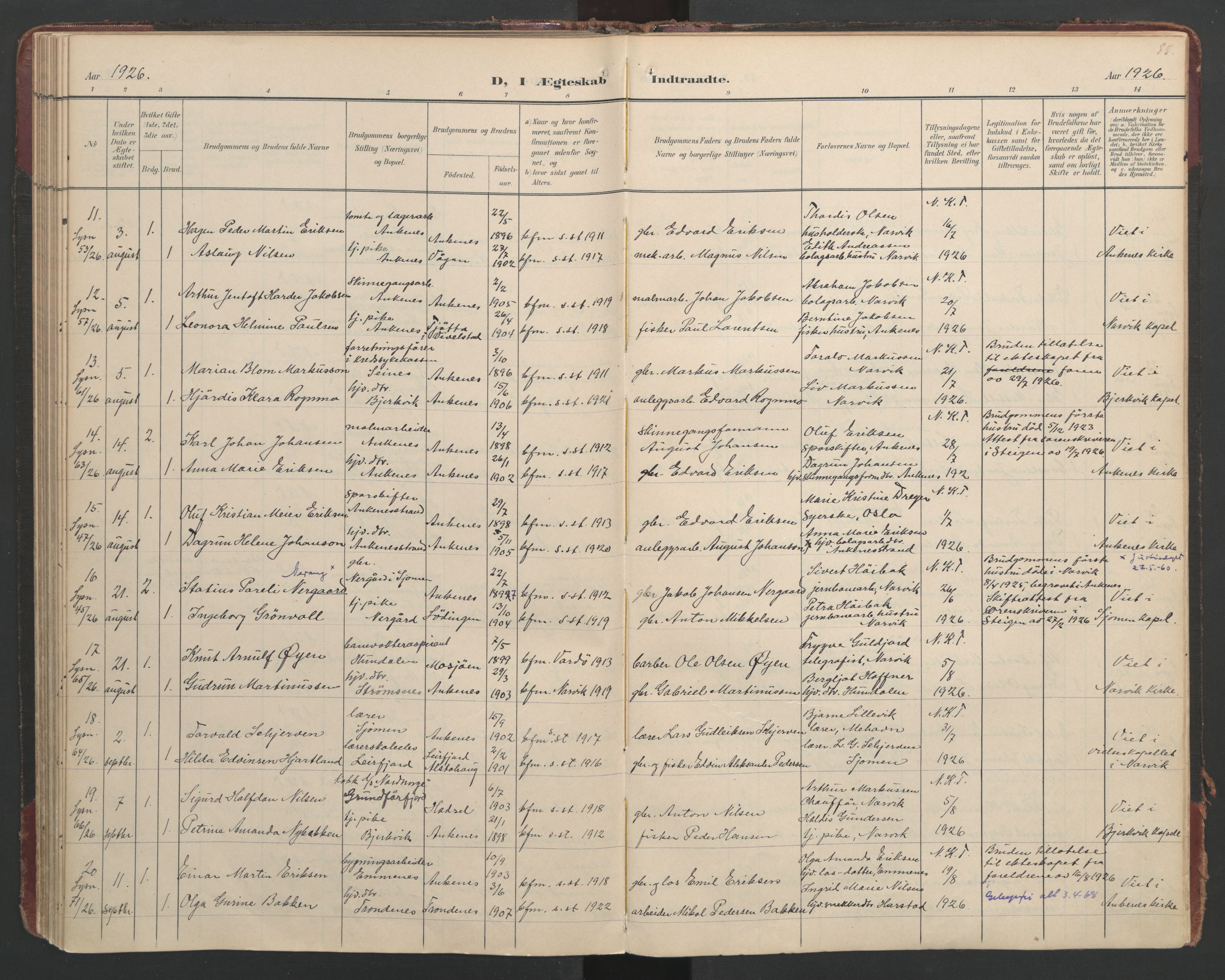 Ministerialprotokoller, klokkerbøker og fødselsregistre - Nordland, AV/SAT-A-1459/866/L0942: Parish register (official) no. 866A05, 1901-1928, p. 88