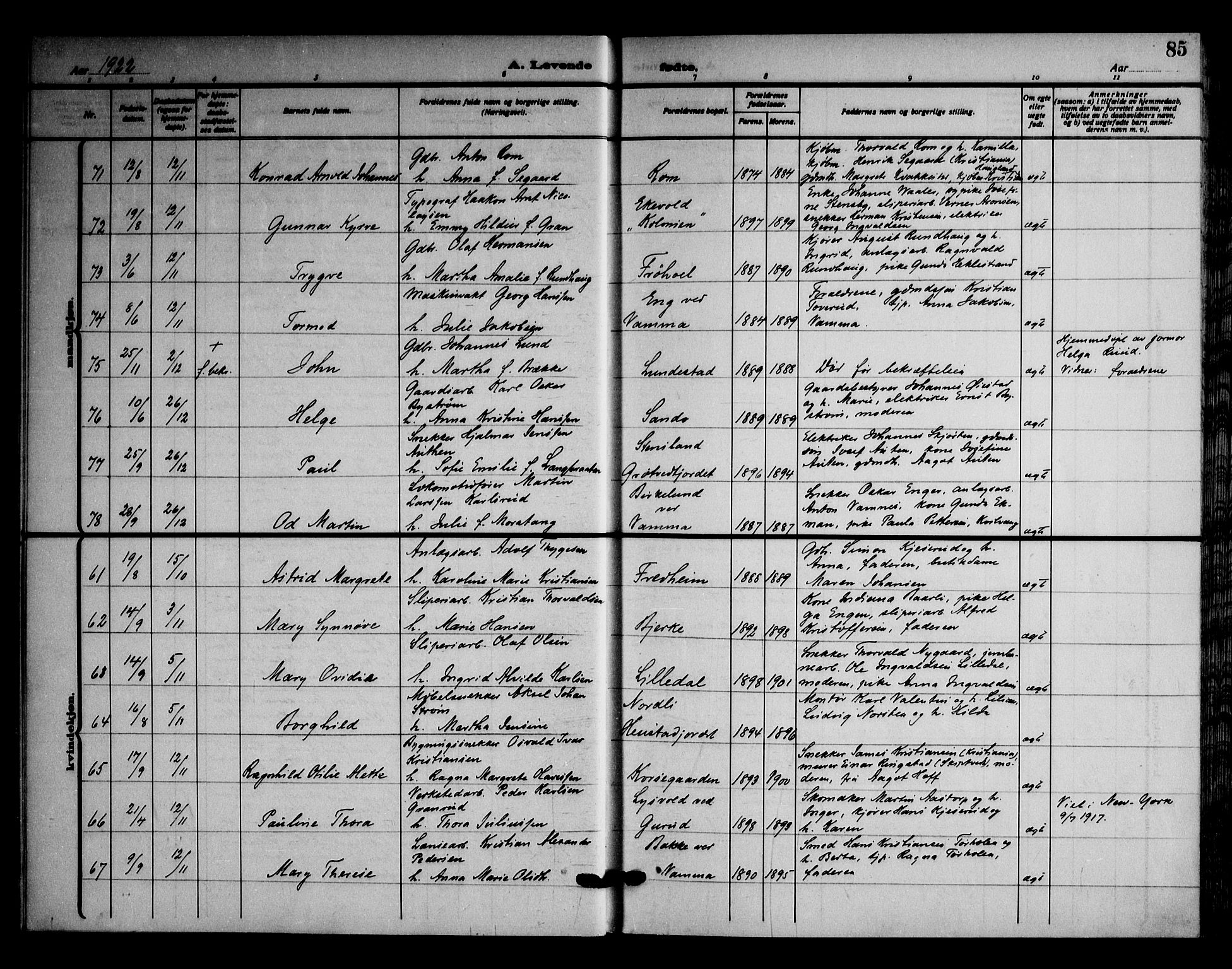 Askim prestekontor Kirkebøker, AV/SAO-A-10900/F/Fa/L0009: Parish register (official) no. 9, 1913-1923, p. 85