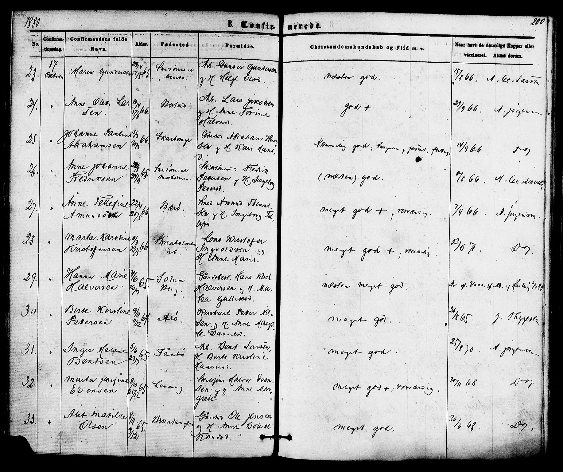 Skåtøy kirkebøker, AV/SAKO-A-304/F/Fa/L0001: Parish register (official) no. I 1, 1874-1883, p. 200