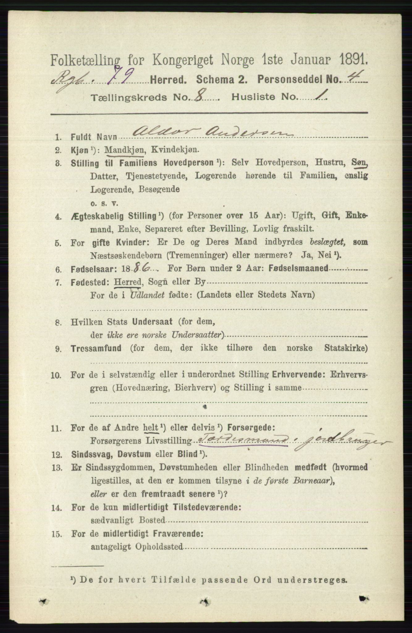 RA, 1891 census for 0520 Ringebu, 1891, p. 3679