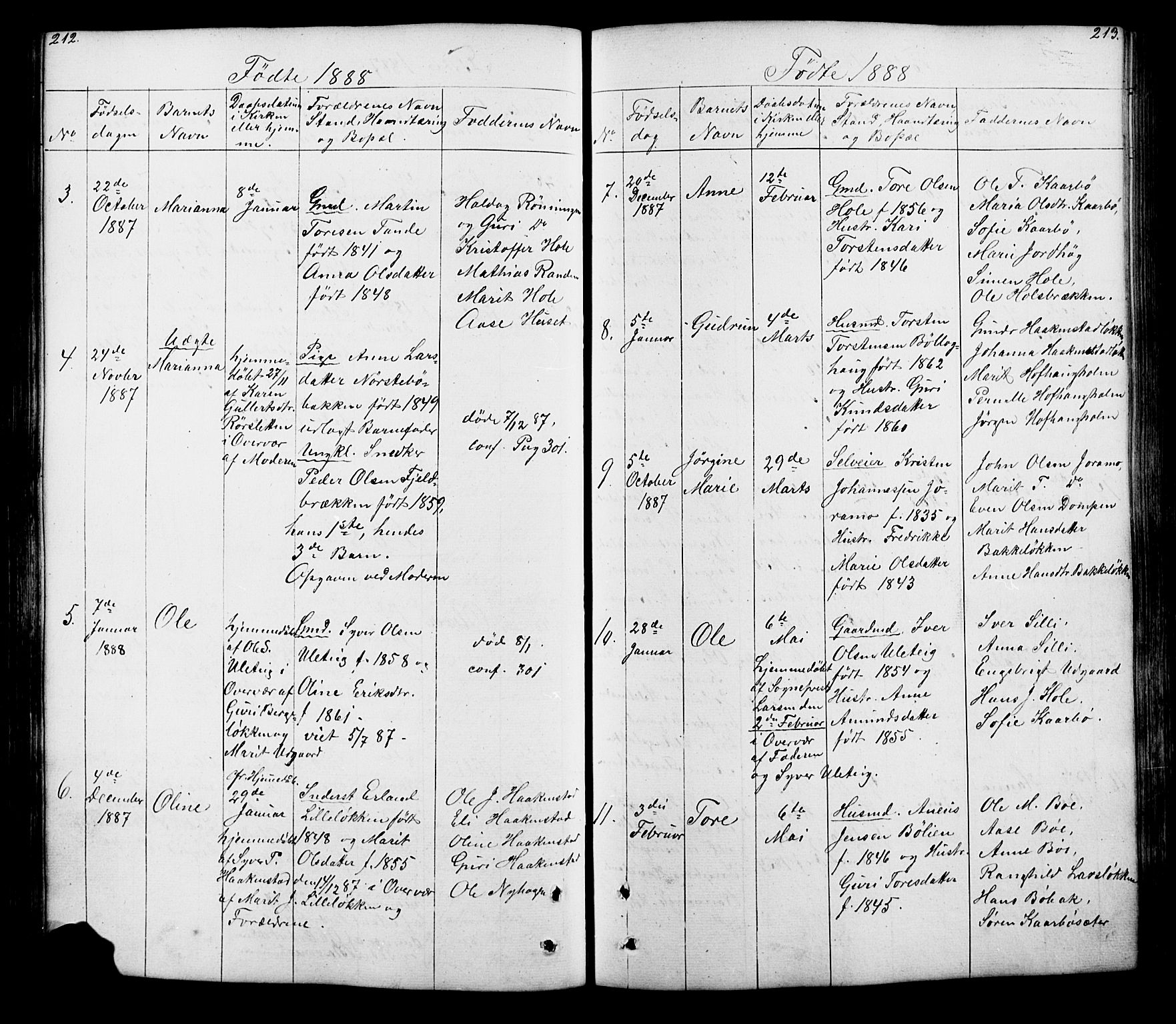 Lesja prestekontor, SAH/PREST-068/H/Ha/Hab/L0005: Parish register (copy) no. 5, 1850-1894, p. 212-213