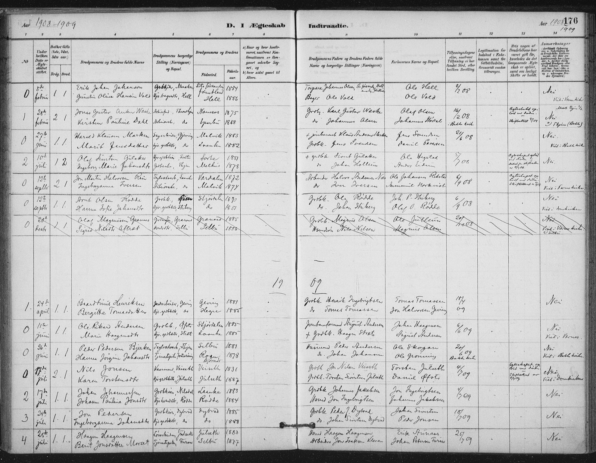 Ministerialprotokoller, klokkerbøker og fødselsregistre - Nord-Trøndelag, SAT/A-1458/710/L0095: Parish register (official) no. 710A01, 1880-1914, p. 176