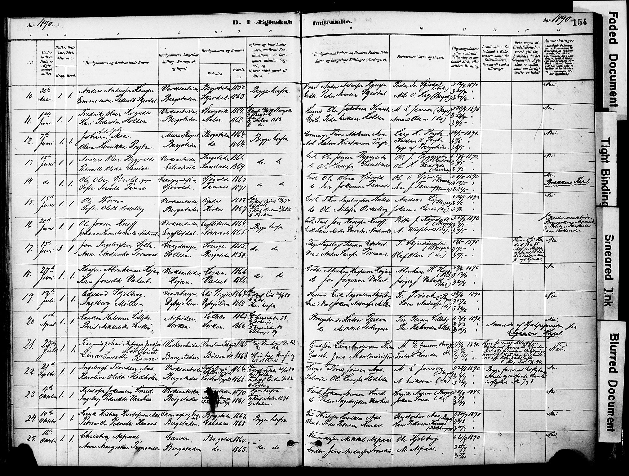 Ministerialprotokoller, klokkerbøker og fødselsregistre - Sør-Trøndelag, SAT/A-1456/681/L0933: Parish register (official) no. 681A11, 1879-1890, p. 154