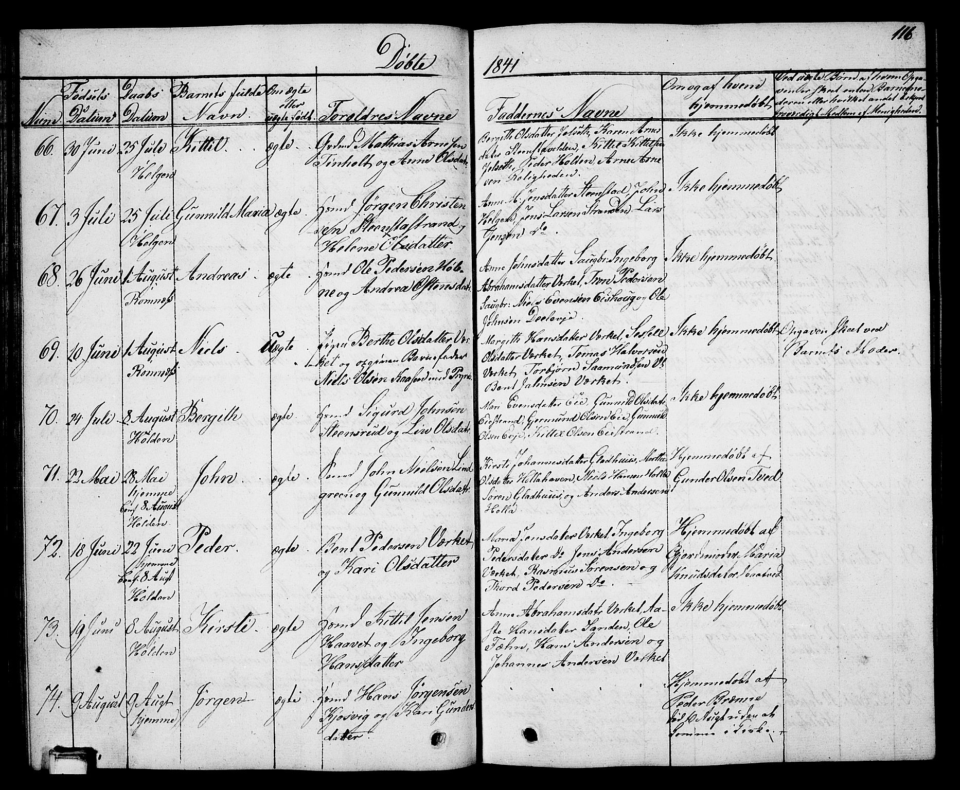 Holla kirkebøker, SAKO/A-272/G/Ga/L0002: Parish register (copy) no. I 2, 1830-1848, p. 116