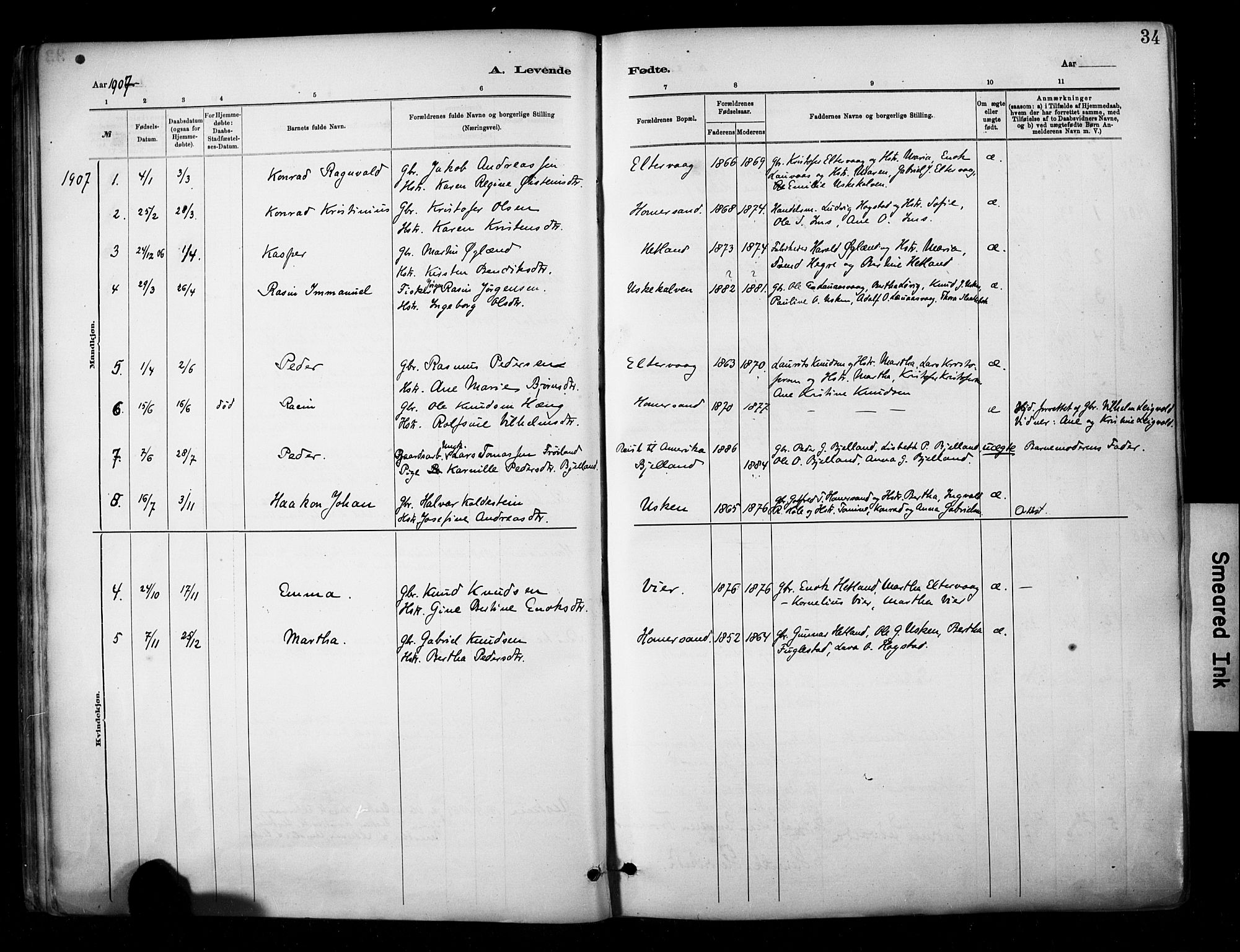 Hetland sokneprestkontor, AV/SAST-A-101826/30/30BA/L0010: Parish register (official) no. A 10, 1882-1925, p. 34