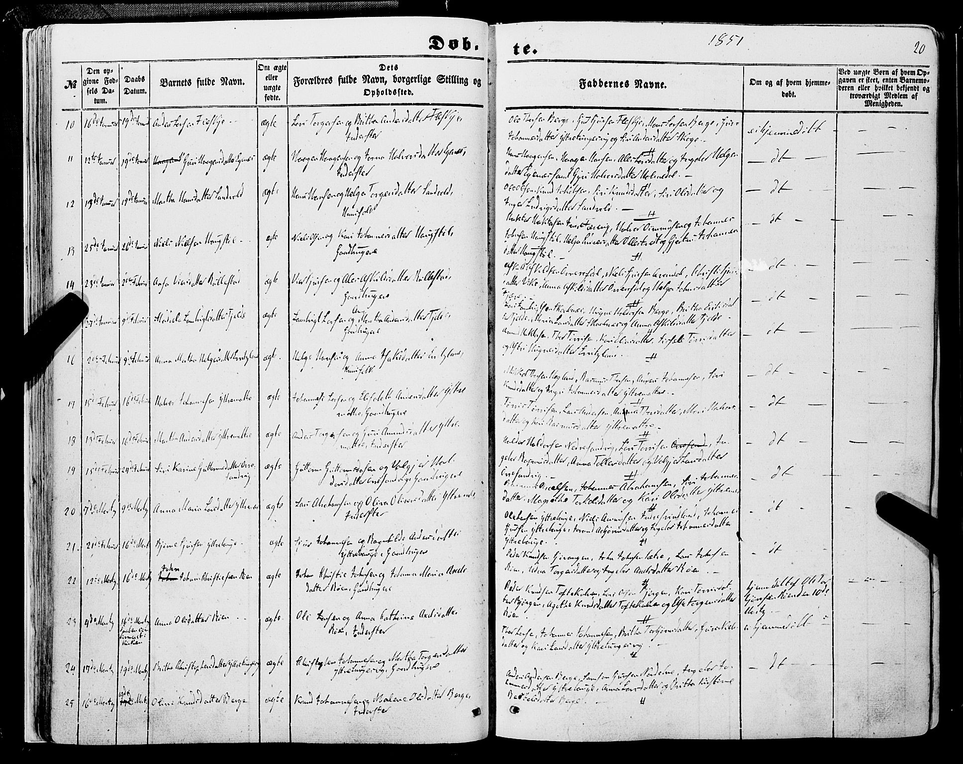 Skånevik sokneprestembete, AV/SAB-A-77801/H/Haa: Parish register (official) no. A 5I, 1848-1869, p. 20