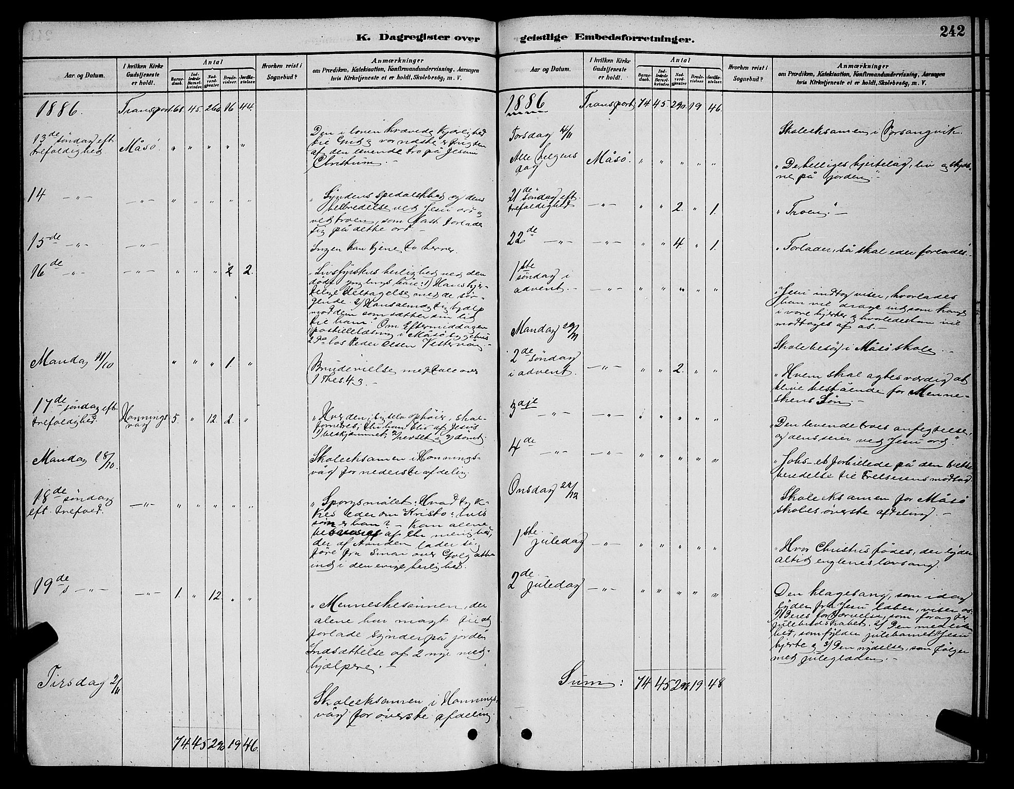 Måsøy sokneprestkontor, AV/SATØ-S-1348/H/Hb/L0002klokker: Parish register (copy) no. 2, 1876-1888, p. 242