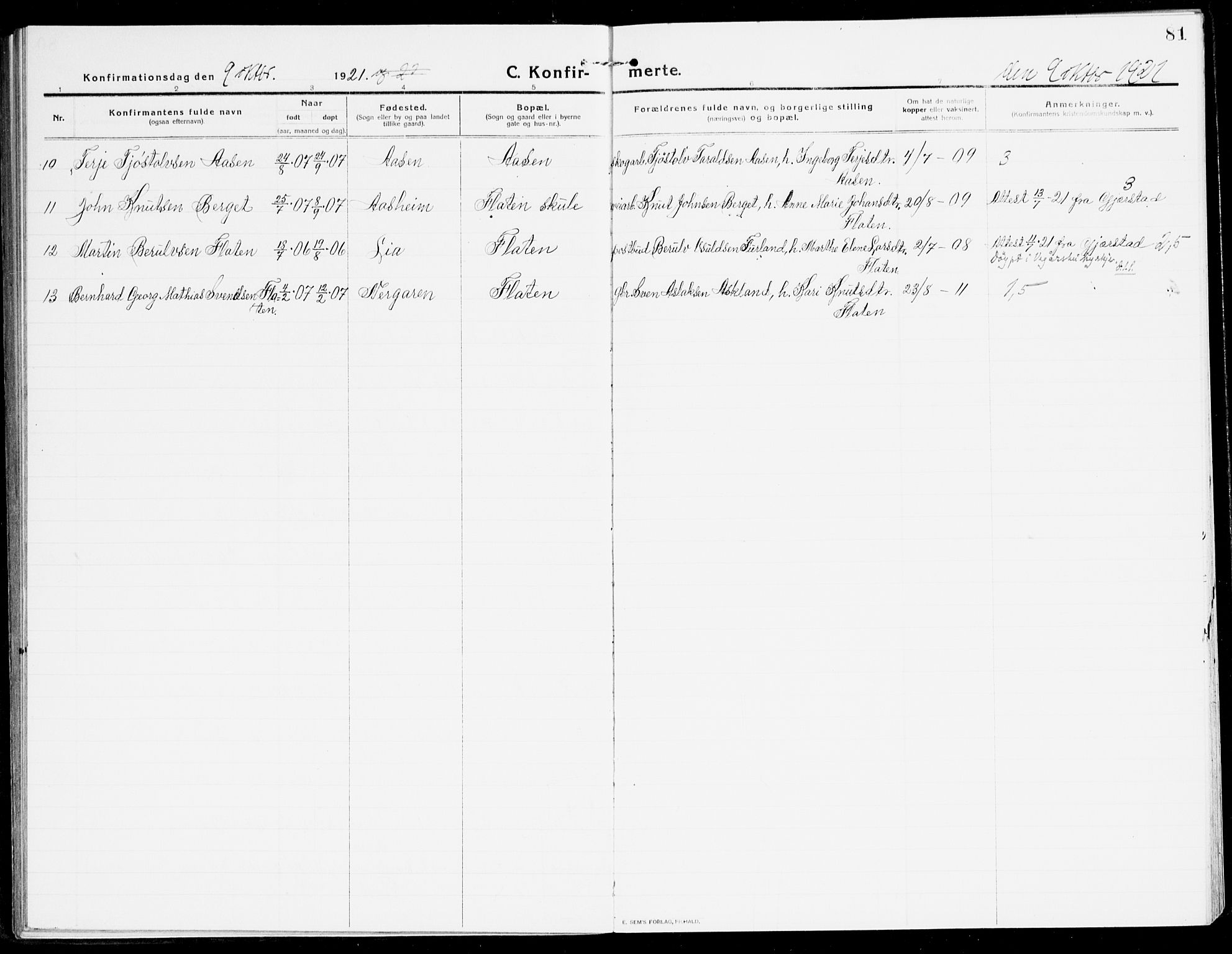 Åmli sokneprestkontor, AV/SAK-1111-0050/F/Fa/Fac/L0013: Parish register (official) no. A 13, 1914-1933, p. 81