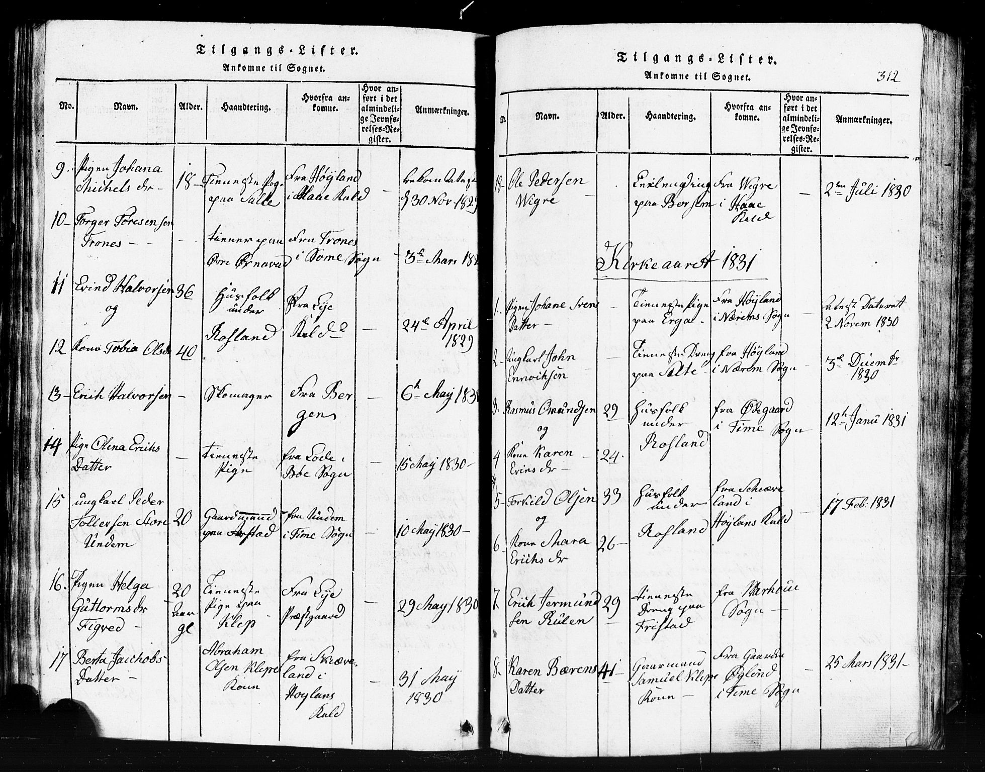 Klepp sokneprestkontor, SAST/A-101803/001/3/30BB/L0001: Parish register (copy) no.  B 1, 1816-1859, p. 312