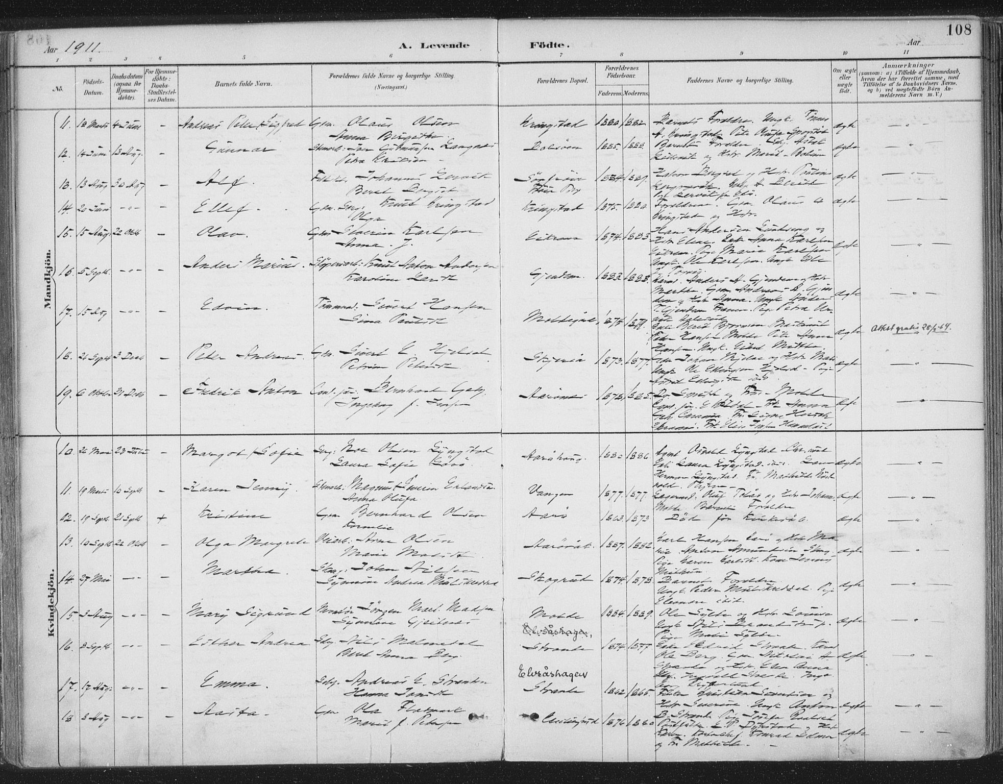 Ministerialprotokoller, klokkerbøker og fødselsregistre - Møre og Romsdal, SAT/A-1454/555/L0658: Parish register (official) no. 555A09, 1887-1917, p. 108