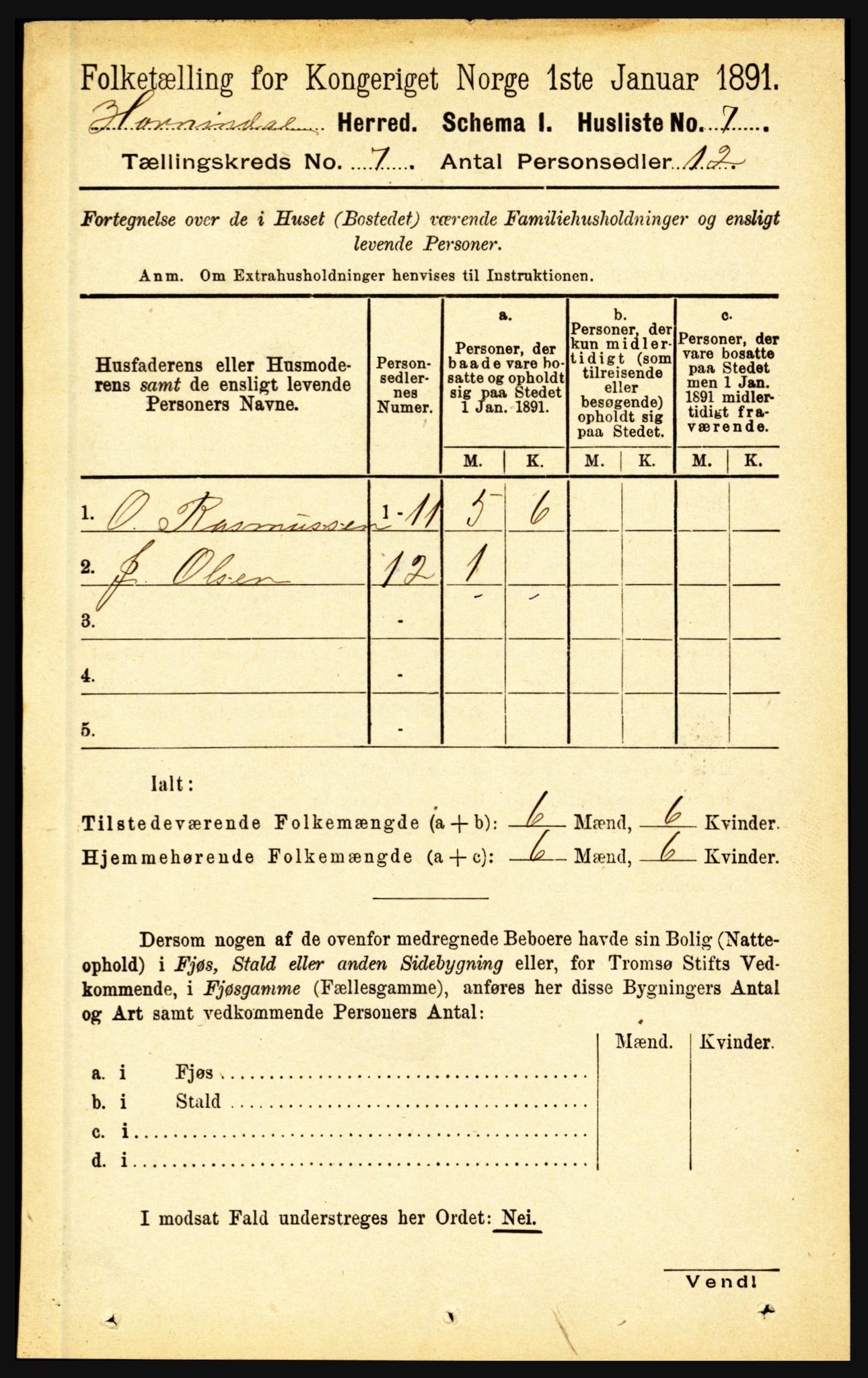 RA, 1891 census for 1444 Hornindal, 1891, p. 1733