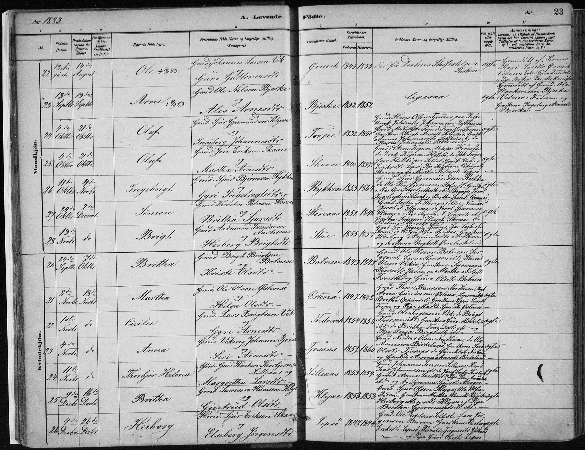 Kvam sokneprestembete, AV/SAB-A-76201/H/Haa: Parish register (official) no. C  1, 1880-1906, p. 23