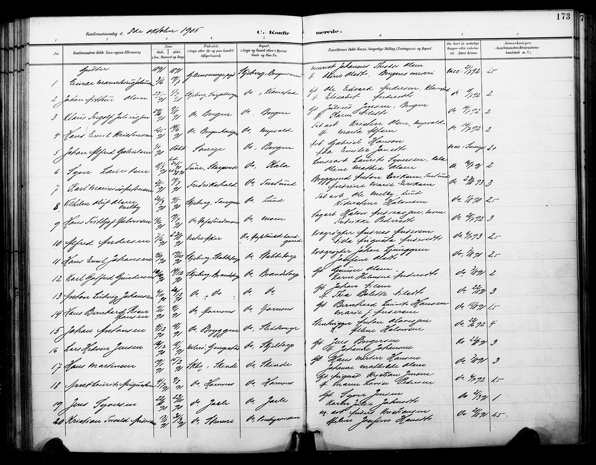 Skjeberg prestekontor Kirkebøker, SAO/A-10923/F/Fa/L0010: Parish register (official) no. I 10, 1898-1911, p. 173