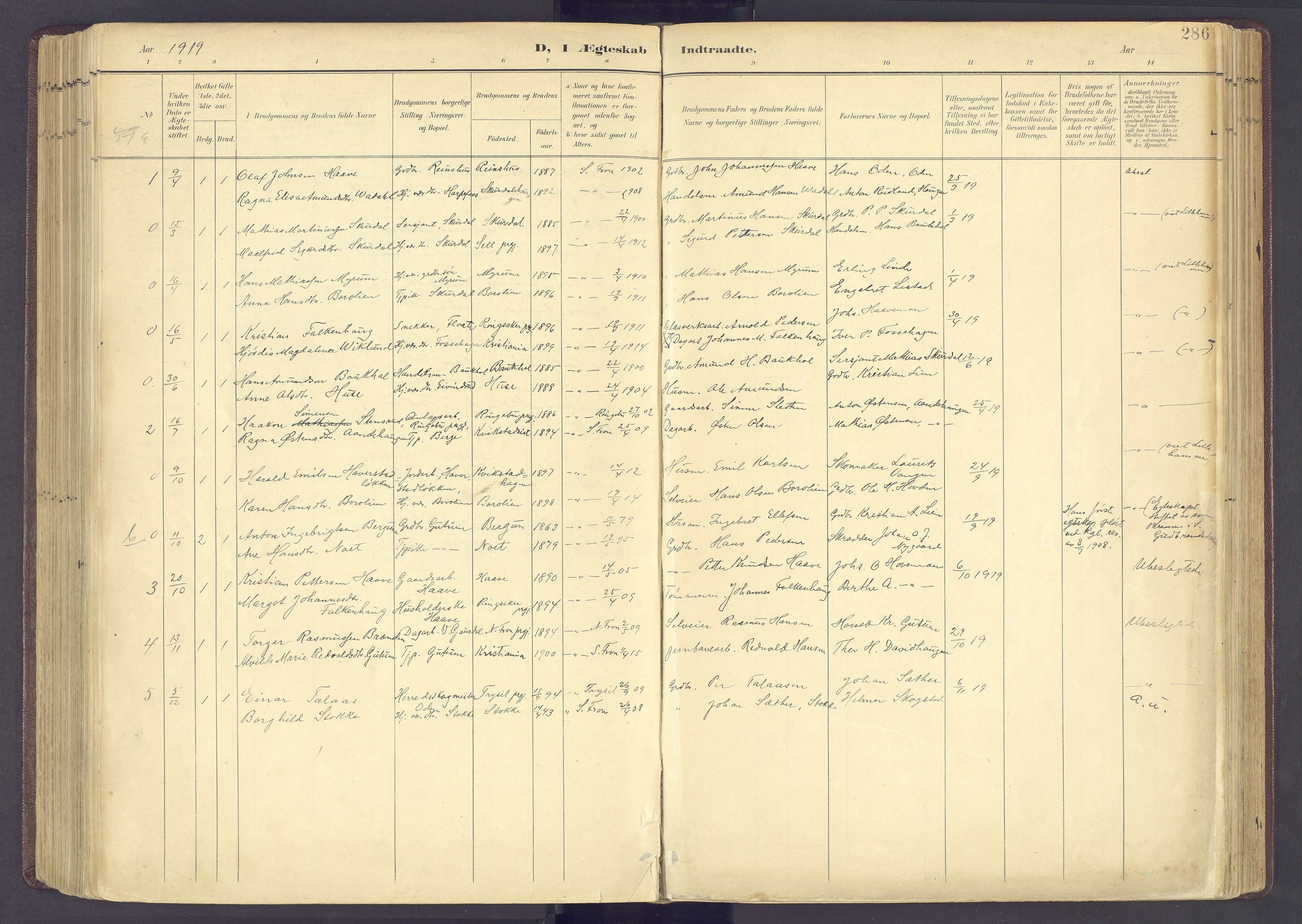 Sør-Fron prestekontor, AV/SAH-PREST-010/H/Ha/Haa/L0004: Parish register (official) no. 4, 1898-1919, p. 286
