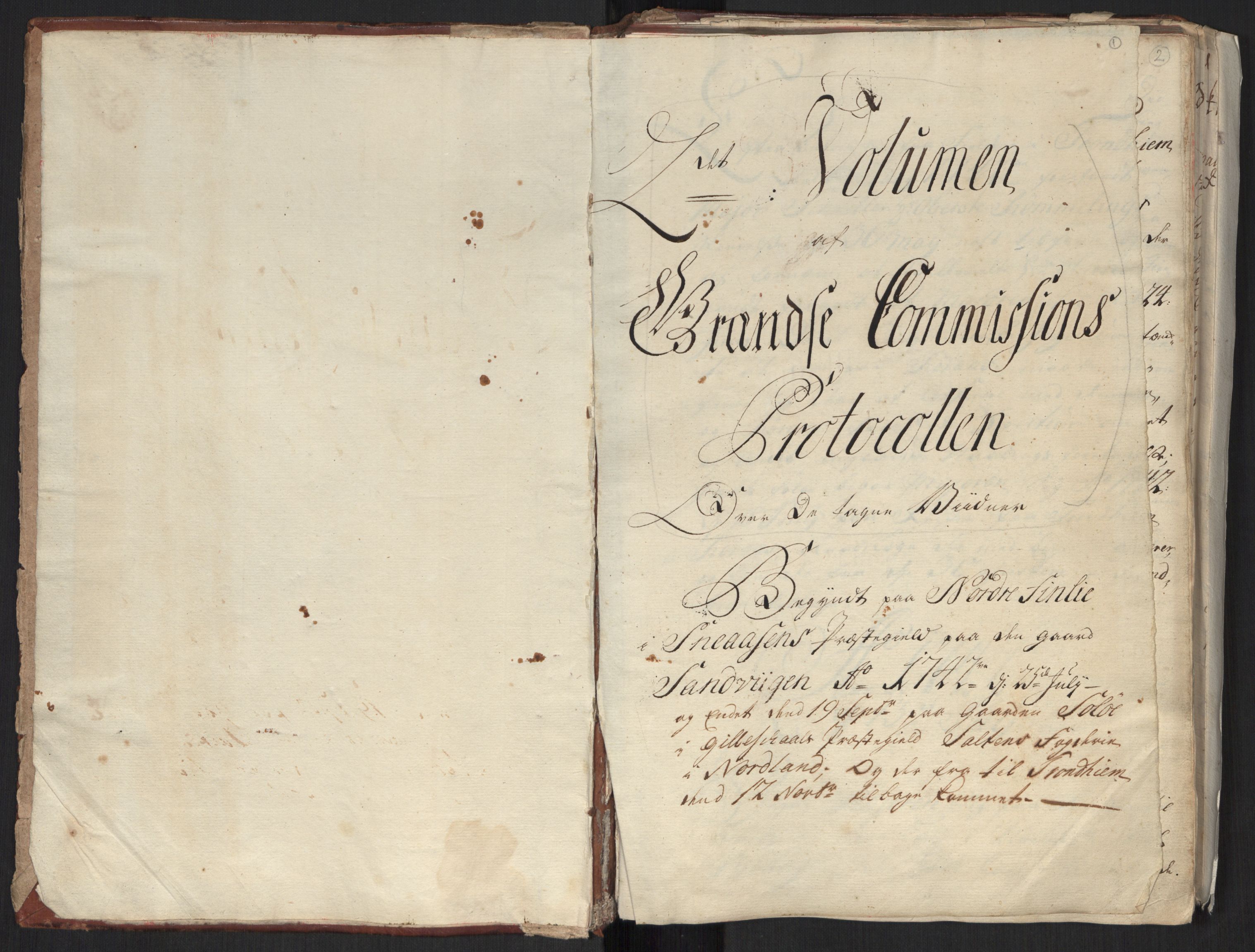 Danske Kanselli, Grensearkivet, AV/RA-EA-4062/F/L0010/0003: Volum XX-XXII / Vol. XXII: Major Schnitlers grenseeksaminasjonsprotokoll, 2. bind, 1742, p. 1a