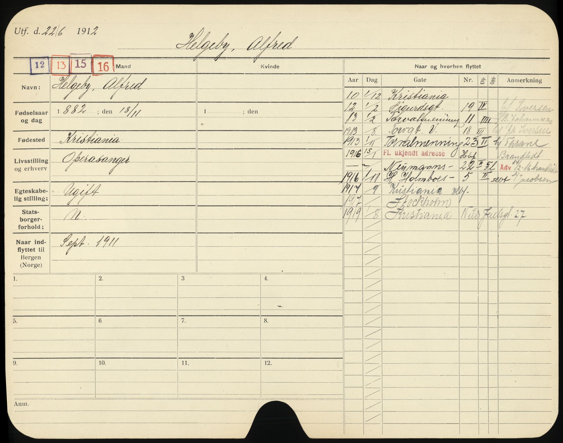 Bergen folkeregister, AV/SAB-A-17201/I/Ia/L0012: Utflyttet 1912 - 1920, Helgheim - Hjørnevik, 1912-1920