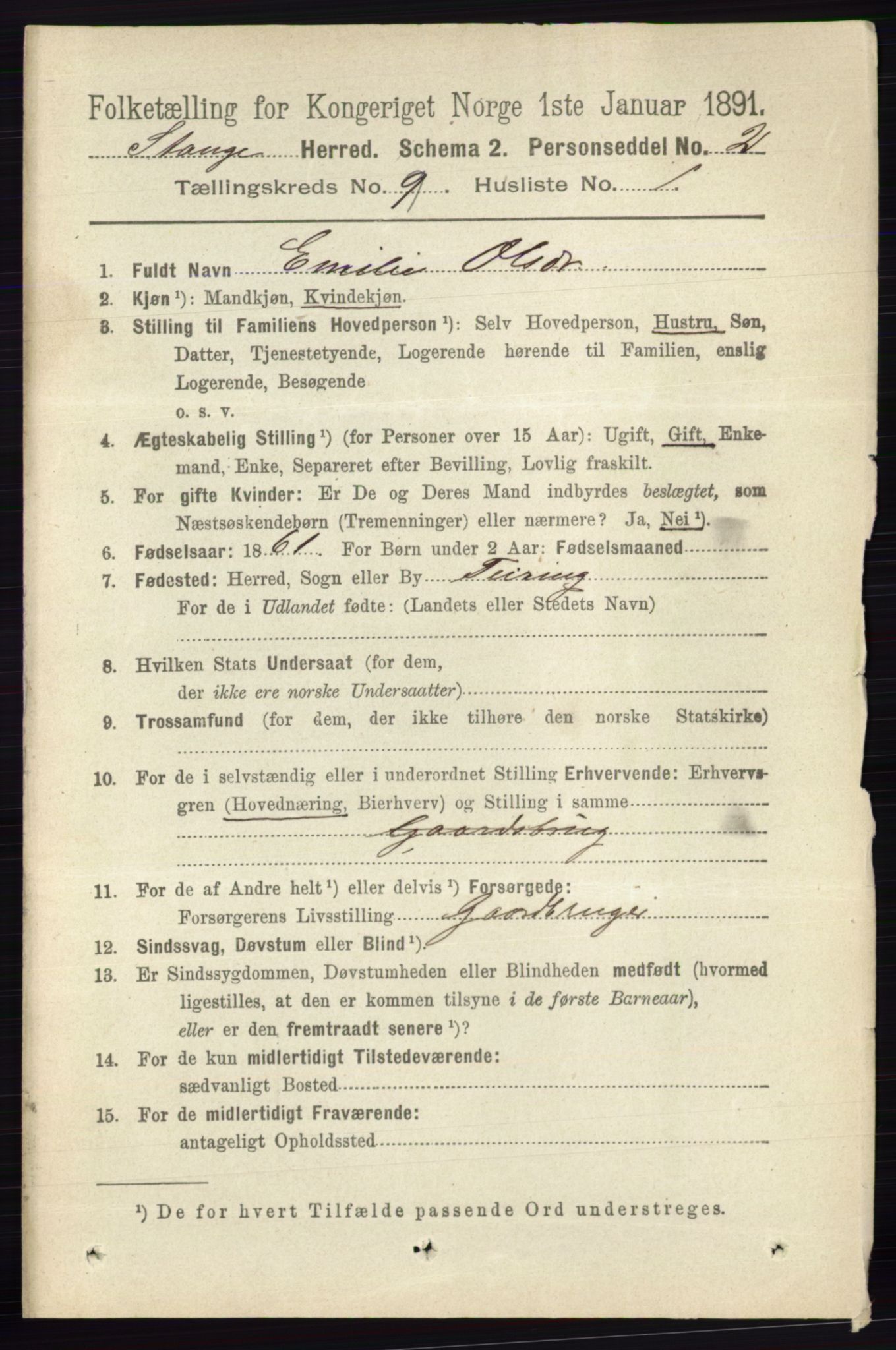 RA, 1891 census for 0417 Stange, 1891, p. 6045