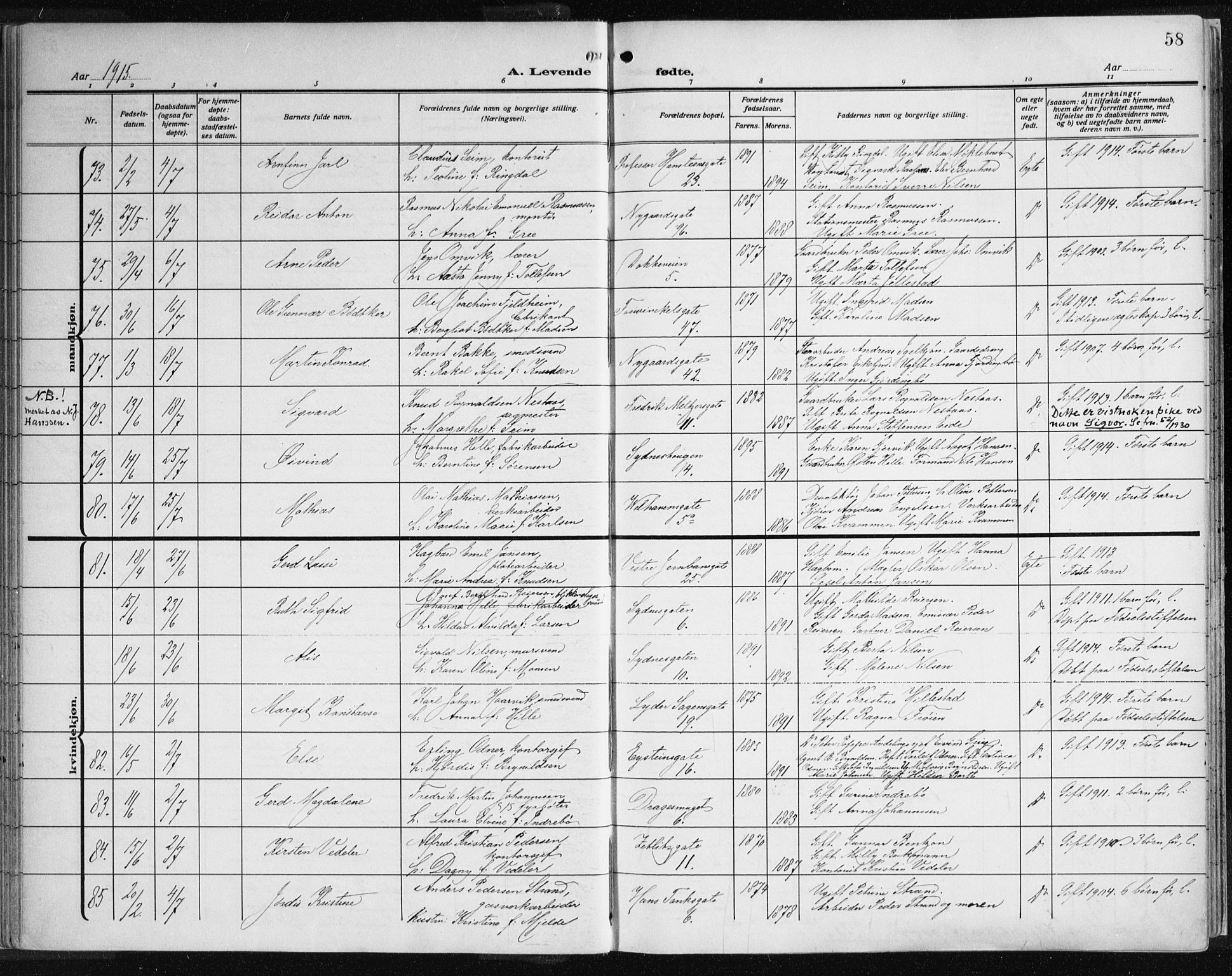 Johanneskirken sokneprestembete, AV/SAB-A-76001/H/Haa: Parish register (official) no. A 3, 1913-1934, p. 58