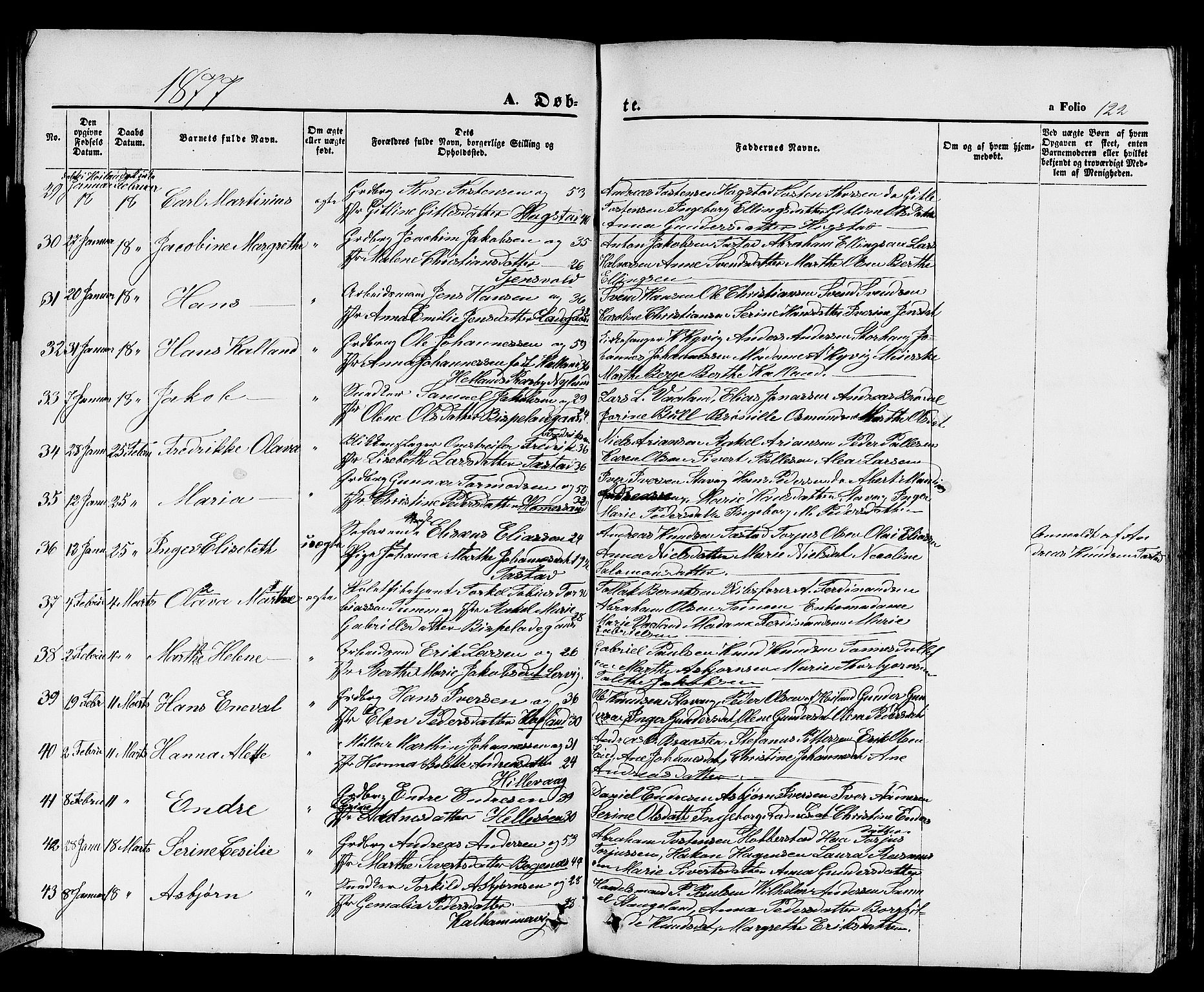 Hetland sokneprestkontor, SAST/A-101826/30/30BB/L0003: Parish register (copy) no. B 3, 1863-1877, p. 122