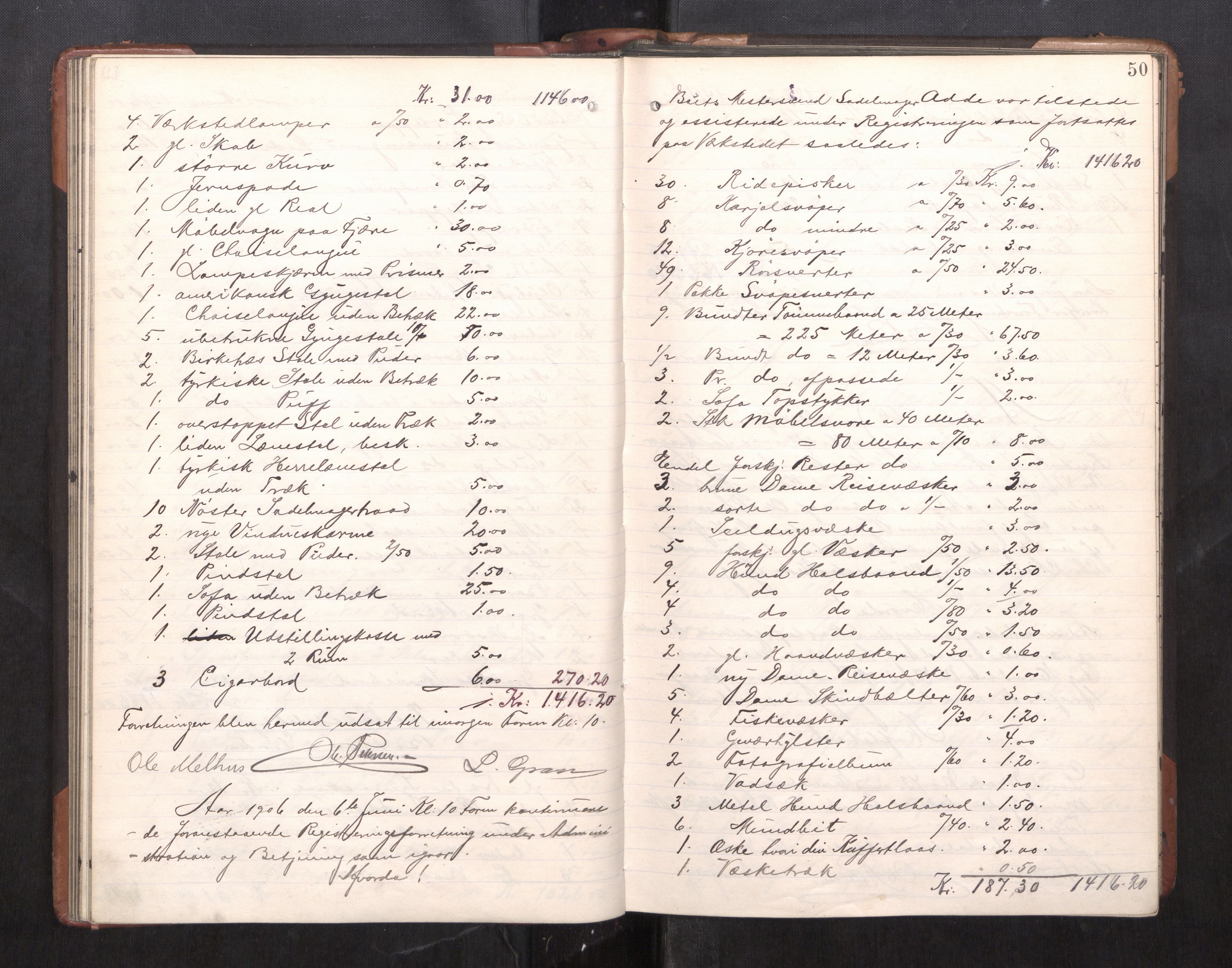 Trondheim byfogd, AV/SAT-A-0003/1/3/3C/L0025: Skifteregistreringsprotokoll - 24/1-14/7. (u/ register), 1906-1909, p. 50