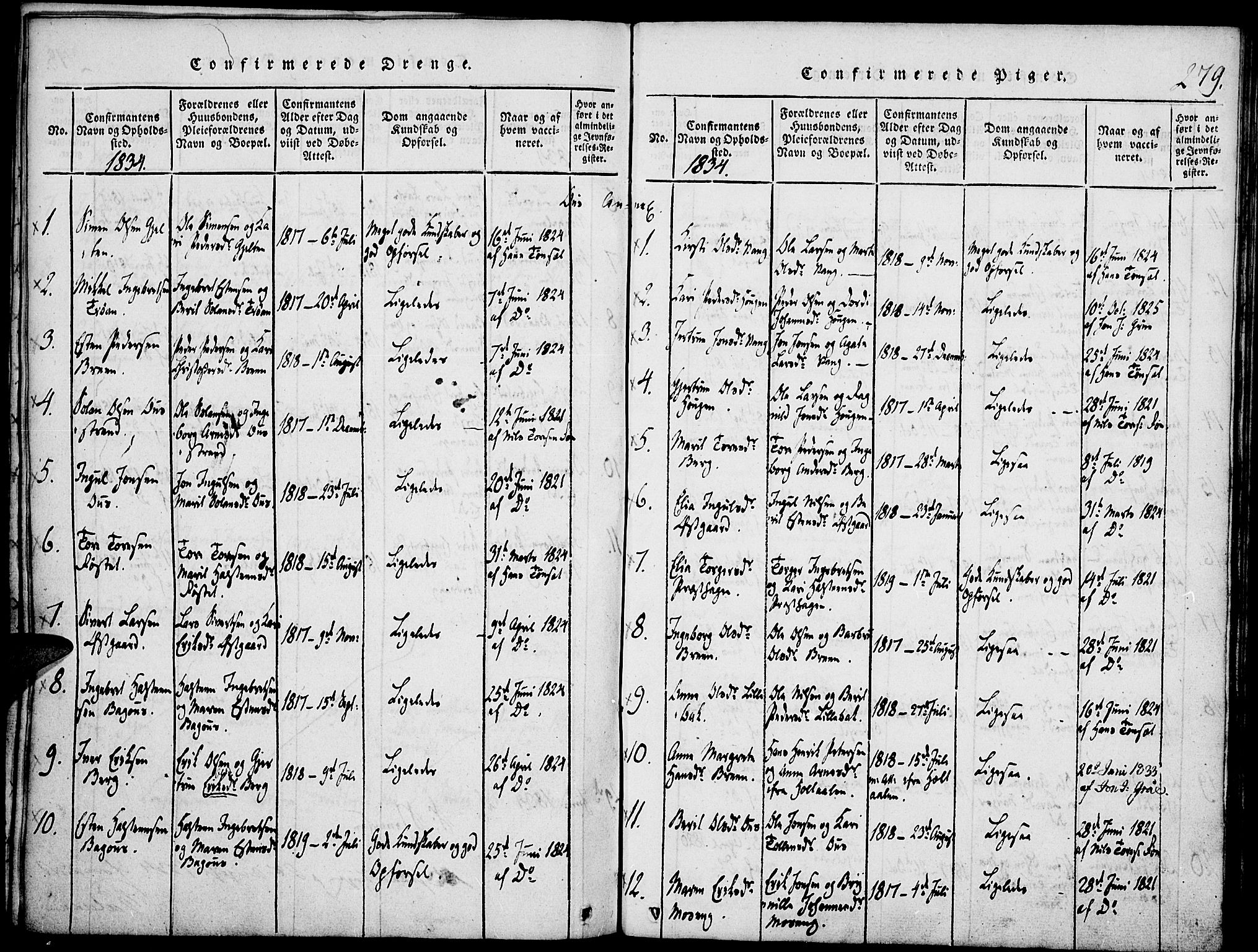 Tolga prestekontor, AV/SAH-PREST-062/K/L0004: Parish register (official) no. 4, 1815-1836, p. 279