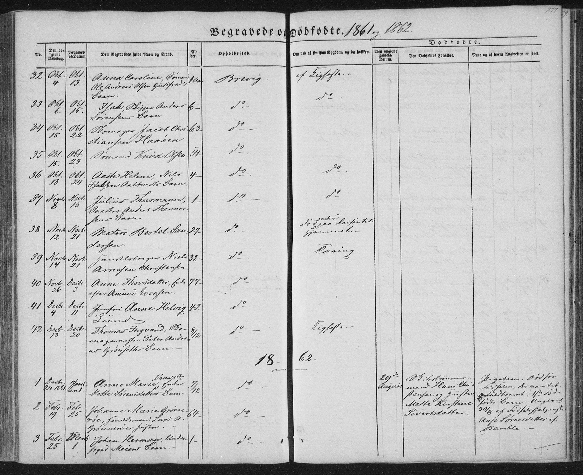 Brevik kirkebøker, SAKO/A-255/F/Fa/L0005: Parish register (official) no. 5, 1847-1865, p. 277
