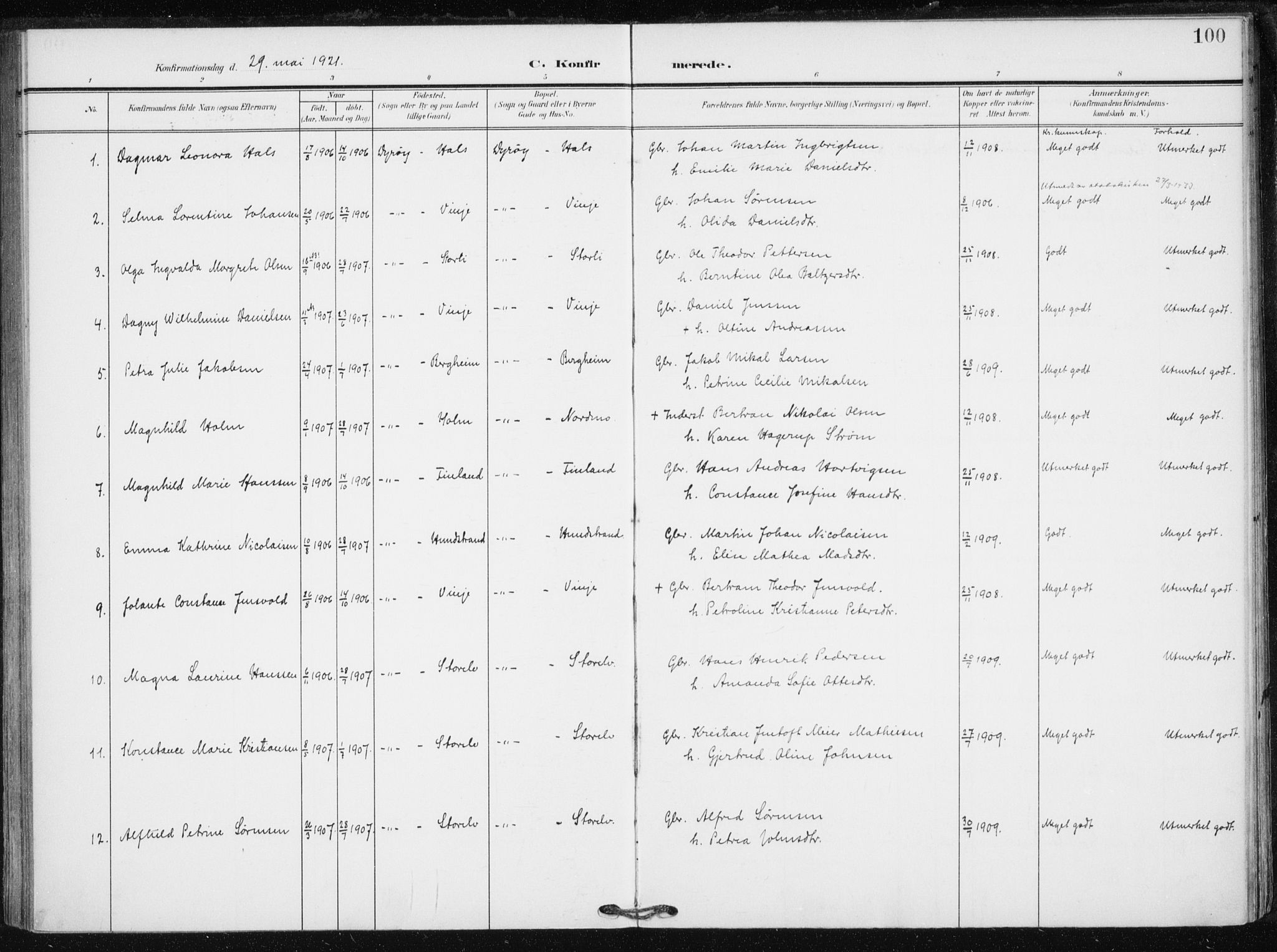 Tranøy sokneprestkontor, SATØ/S-1313/I/Ia/Iaa/L0013kirke: Parish register (official) no. 13, 1905-1922, p. 100