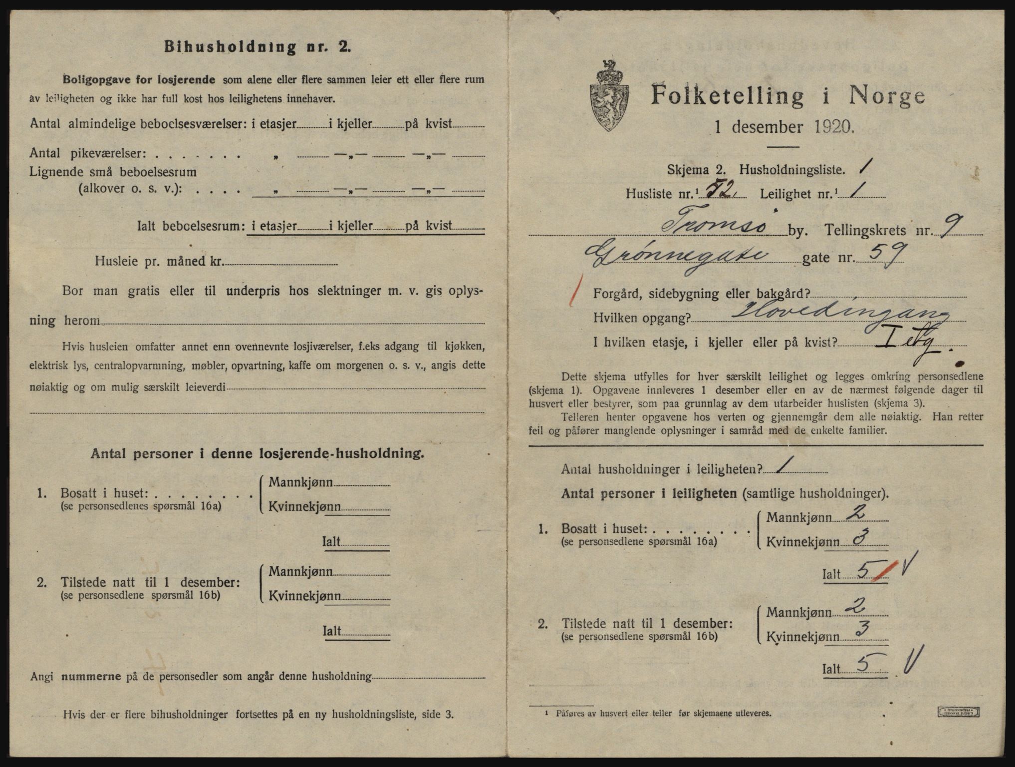 SATØ, 1920 census for Tromsø, 1920, p. 5025