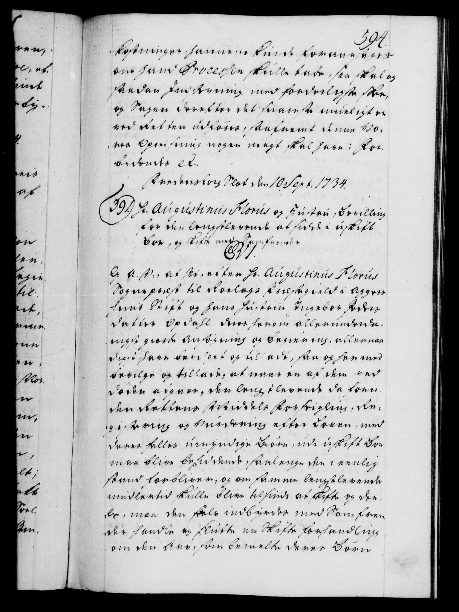 Danske Kanselli 1572-1799, AV/RA-EA-3023/F/Fc/Fca/Fcaa/L0028: Norske registre, 1733-1734, p. 594a