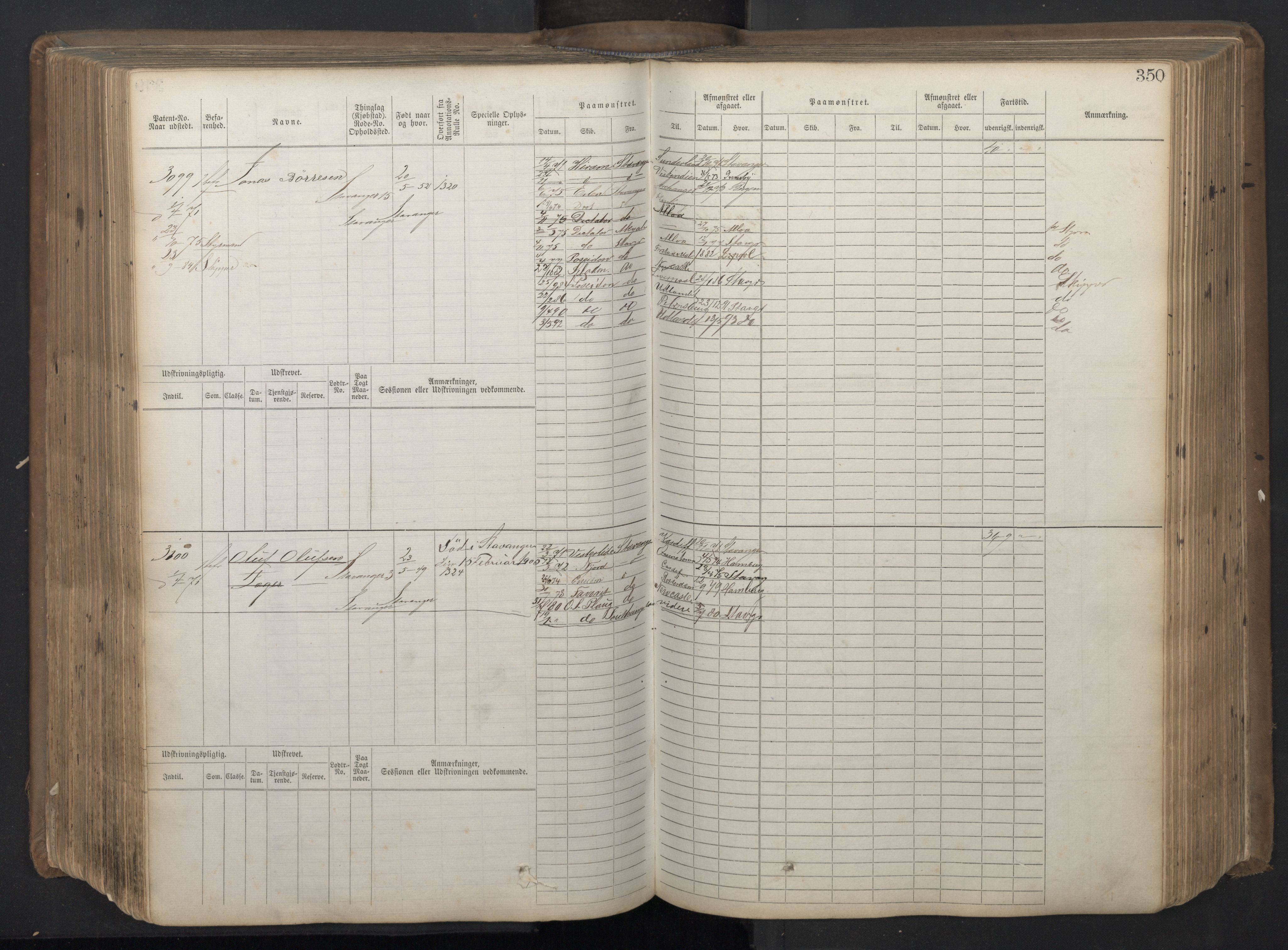 Stavanger sjømannskontor, AV/SAST-A-102006/F/Fb/Fbb/L0018: Sjøfartshovedrulle patnentnr. 2402-3602 (dublett), 1869, p. 354