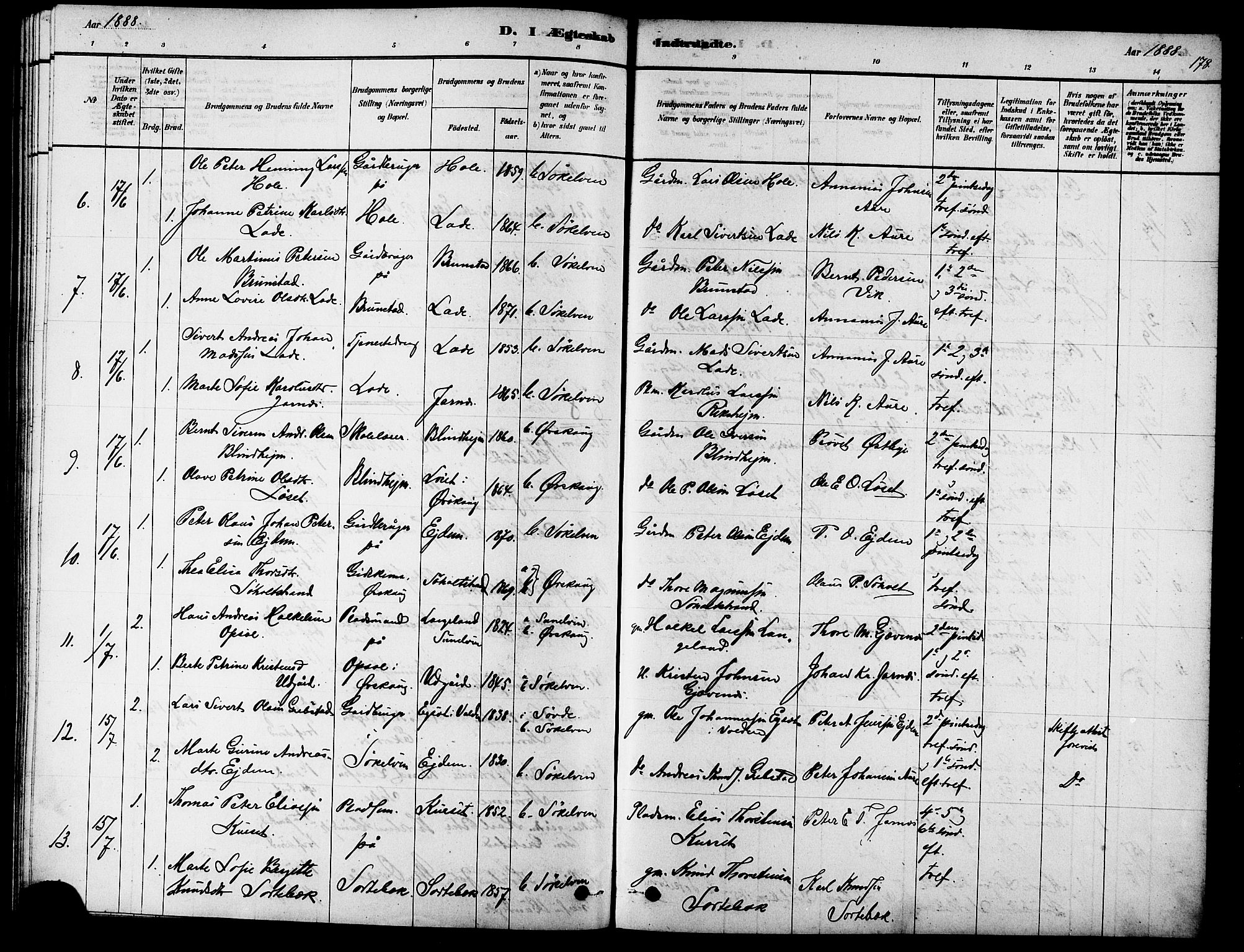 Ministerialprotokoller, klokkerbøker og fødselsregistre - Møre og Romsdal, AV/SAT-A-1454/523/L0339: Parish register (copy) no. 523C02, 1878-1891, p. 178