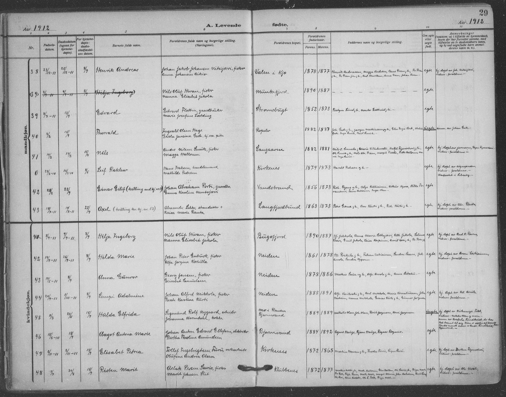 Sør-Varanger sokneprestkontor, AV/SATØ-S-1331/H/Ha/L0005kirke: Parish register (official) no. 5, 1909-1919, p. 29